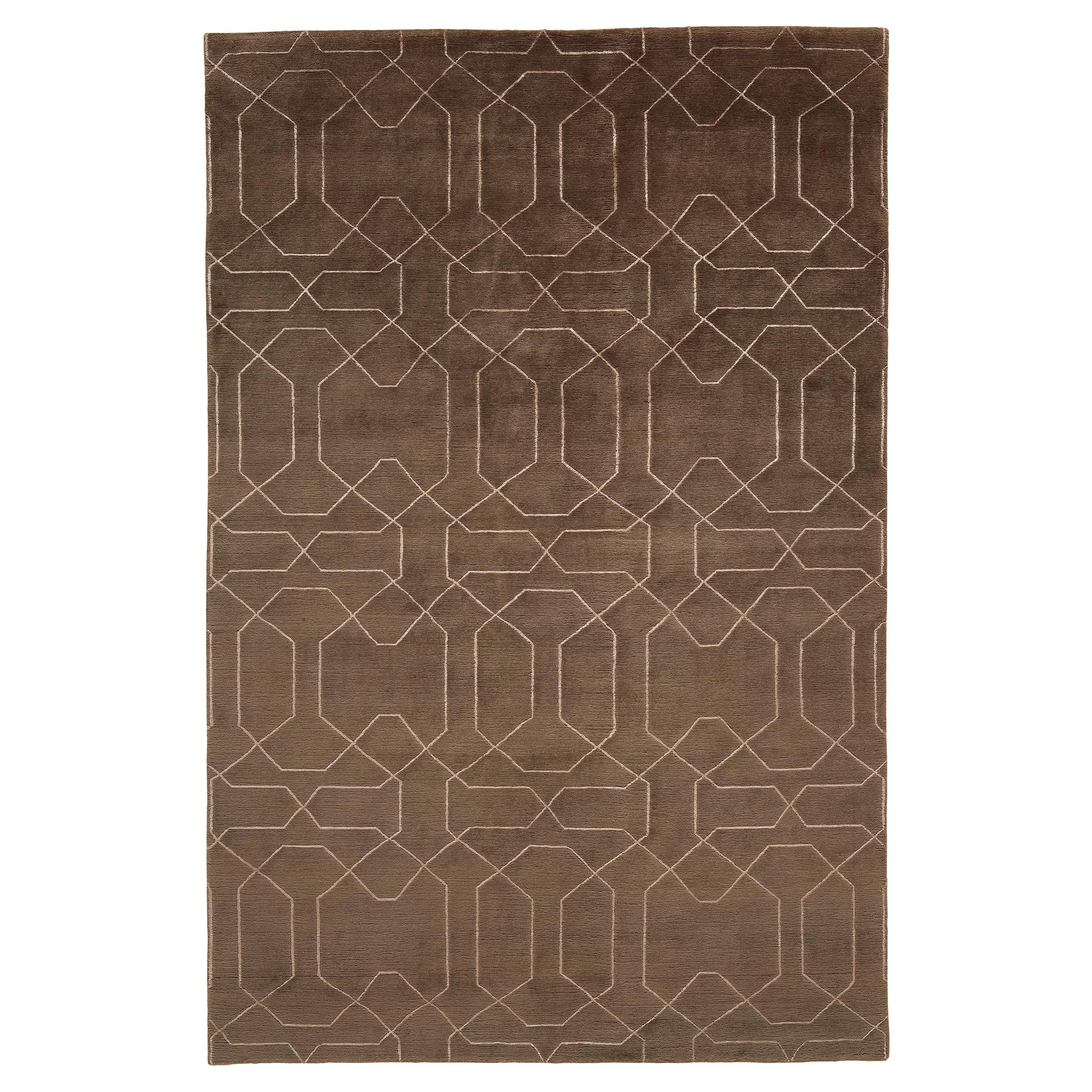 Luxury Modern Hand-Knotted Honeycomb Chocolate 12x15 Rug For Sale