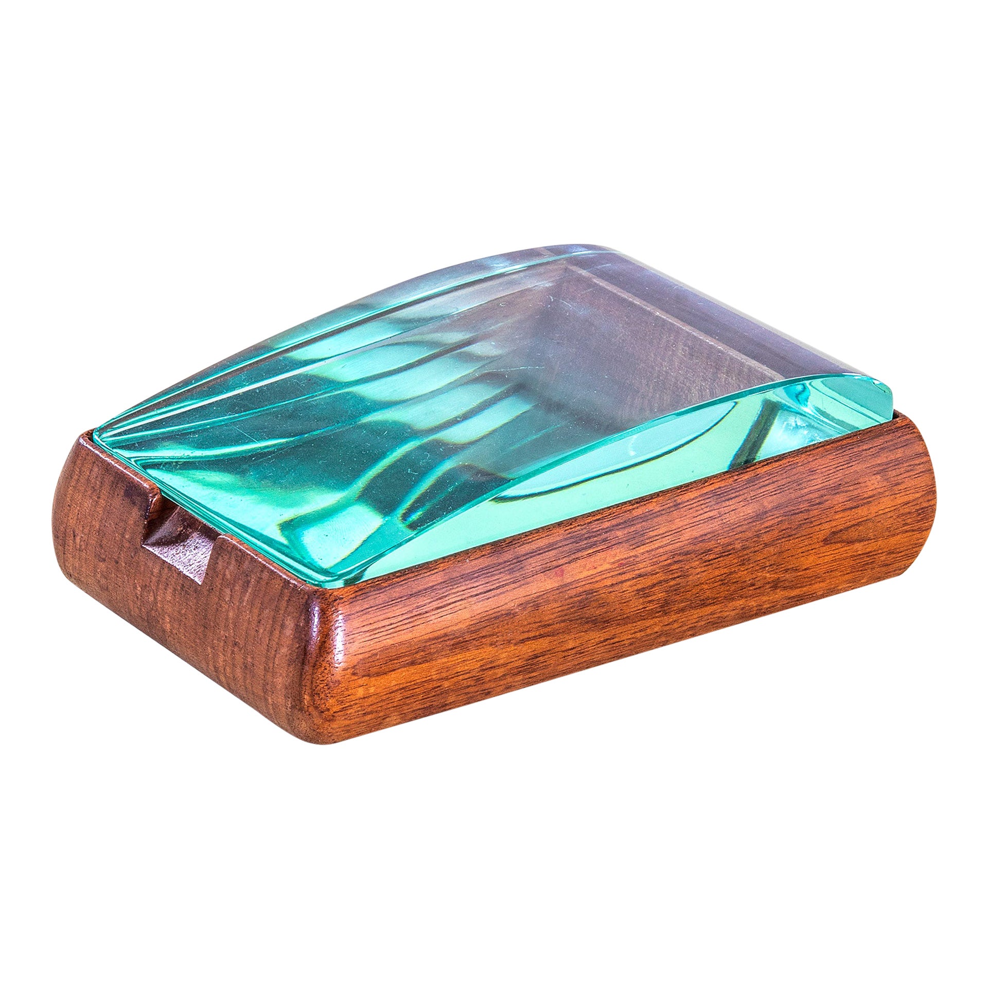 Caja decorativa Fontana Arte del siglo XX en madera y cristal, años 50