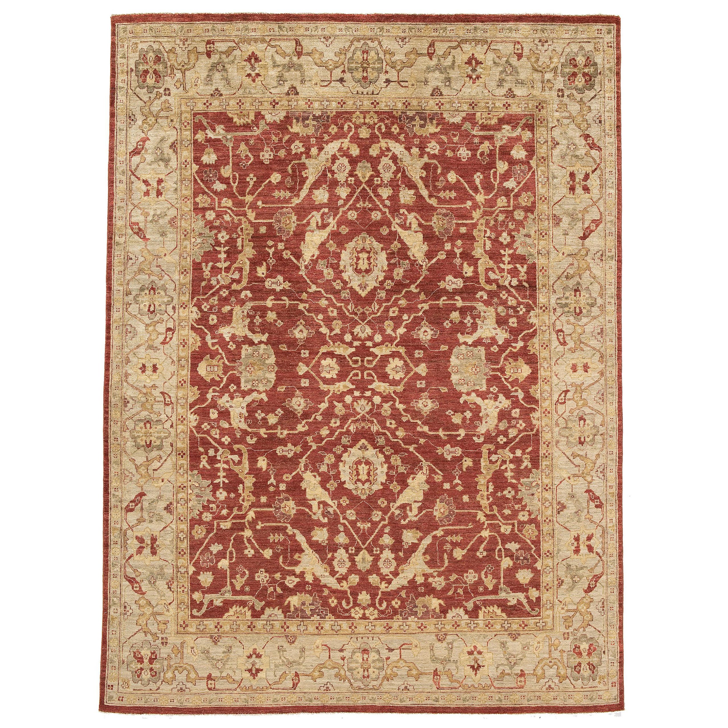 Luxury Traditional Hand-Knotted Farahan Red & Cream 12x24 Rug For Sale