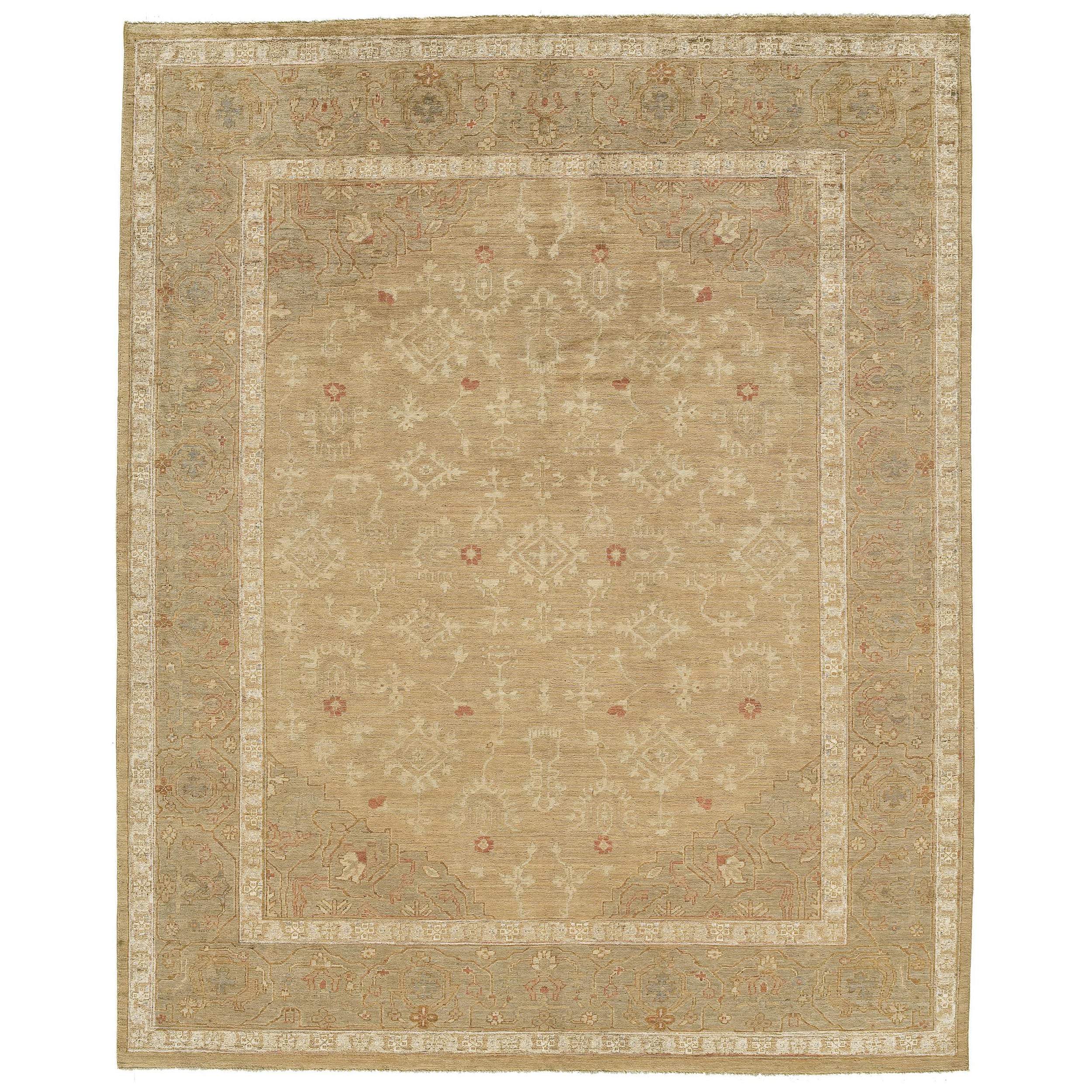 Luxury Traditional Hand-Knotted Ghiordes Gold & Taupe 12x18 Rug For Sale