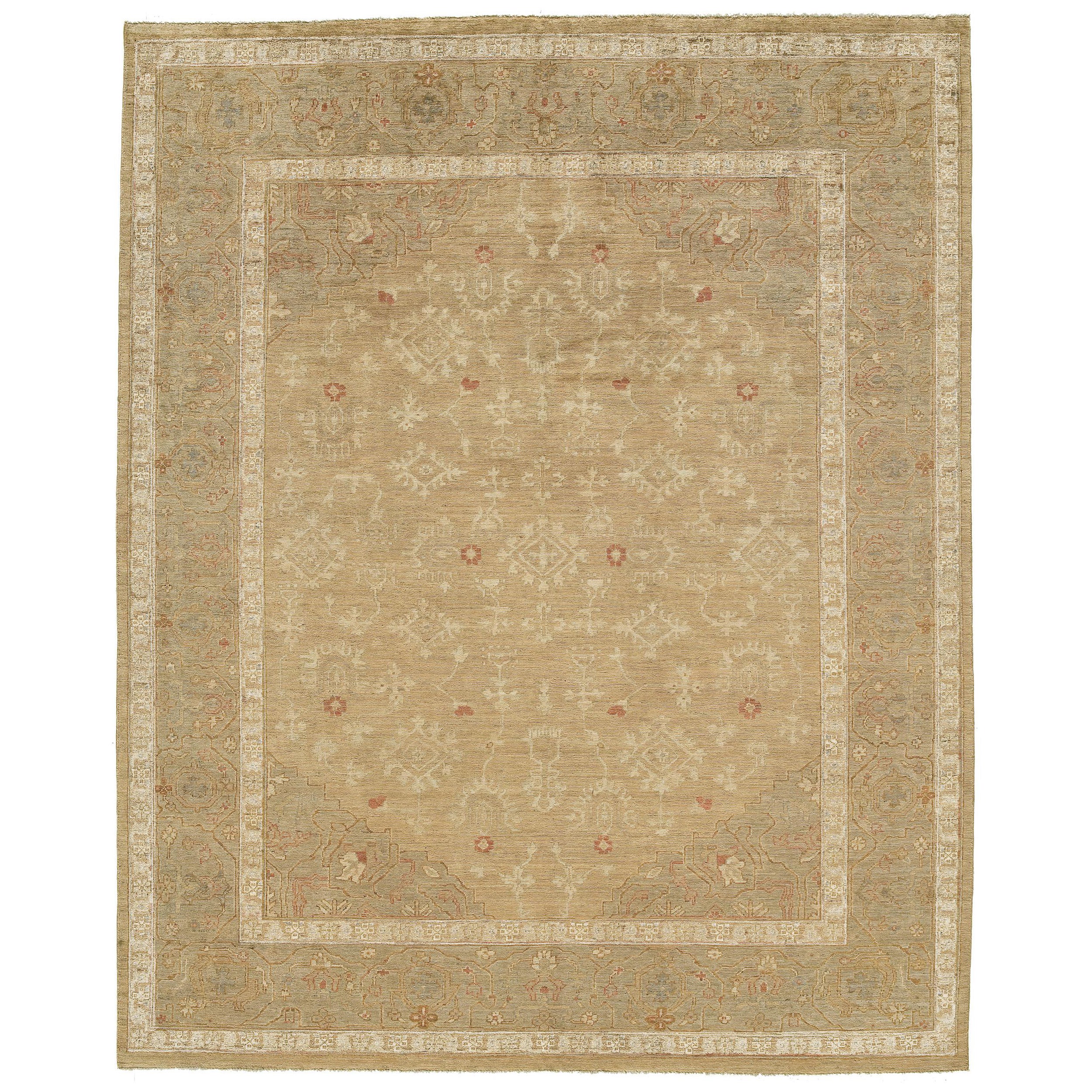 Luxury Traditional Hand-Knotted Ghiordes Gold & Taupe 12x18 Rug