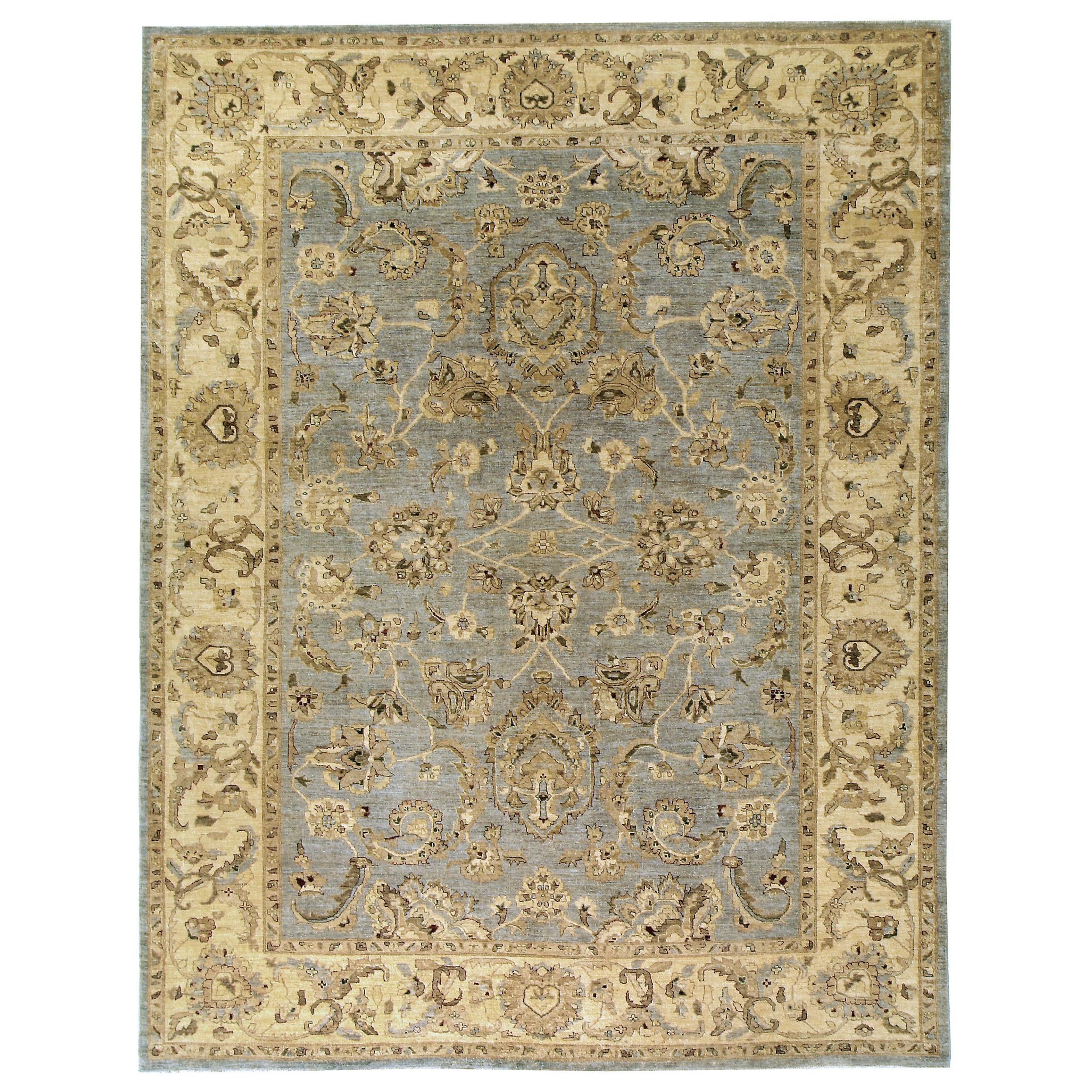 Tapis Mahal de luxe traditionnel noué à la main gris et crème 12X18