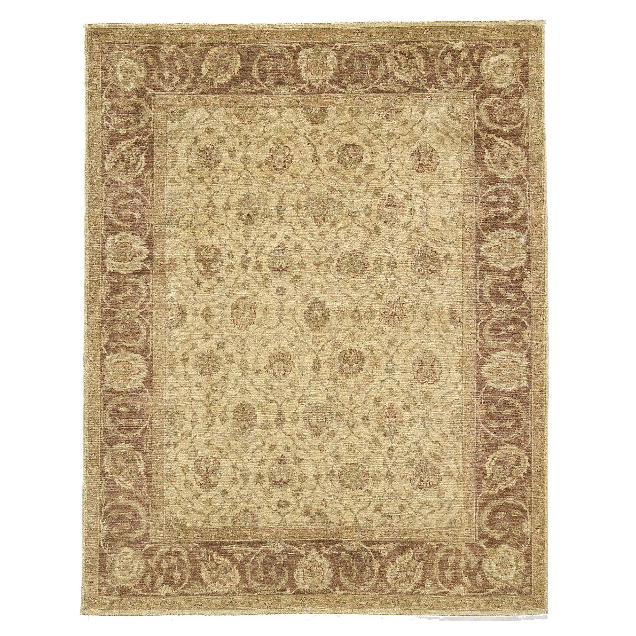 Luxury Traditional Hand-Knotted Tafresh Cream & Birch 12x24 Rug For Sale