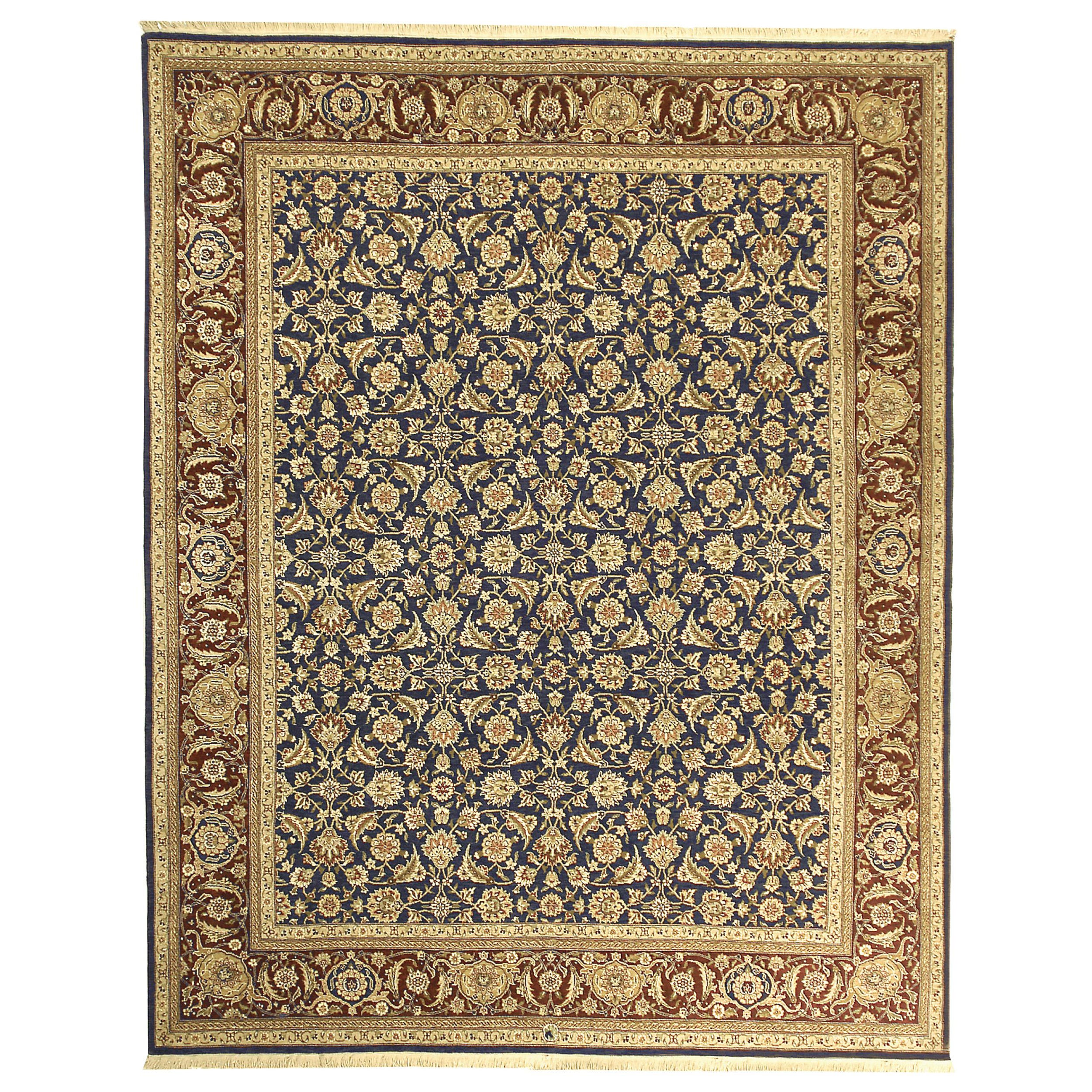 Luxury Traditional Hand-Knotted Herati Navy & Red 12x18 Rug For Sale