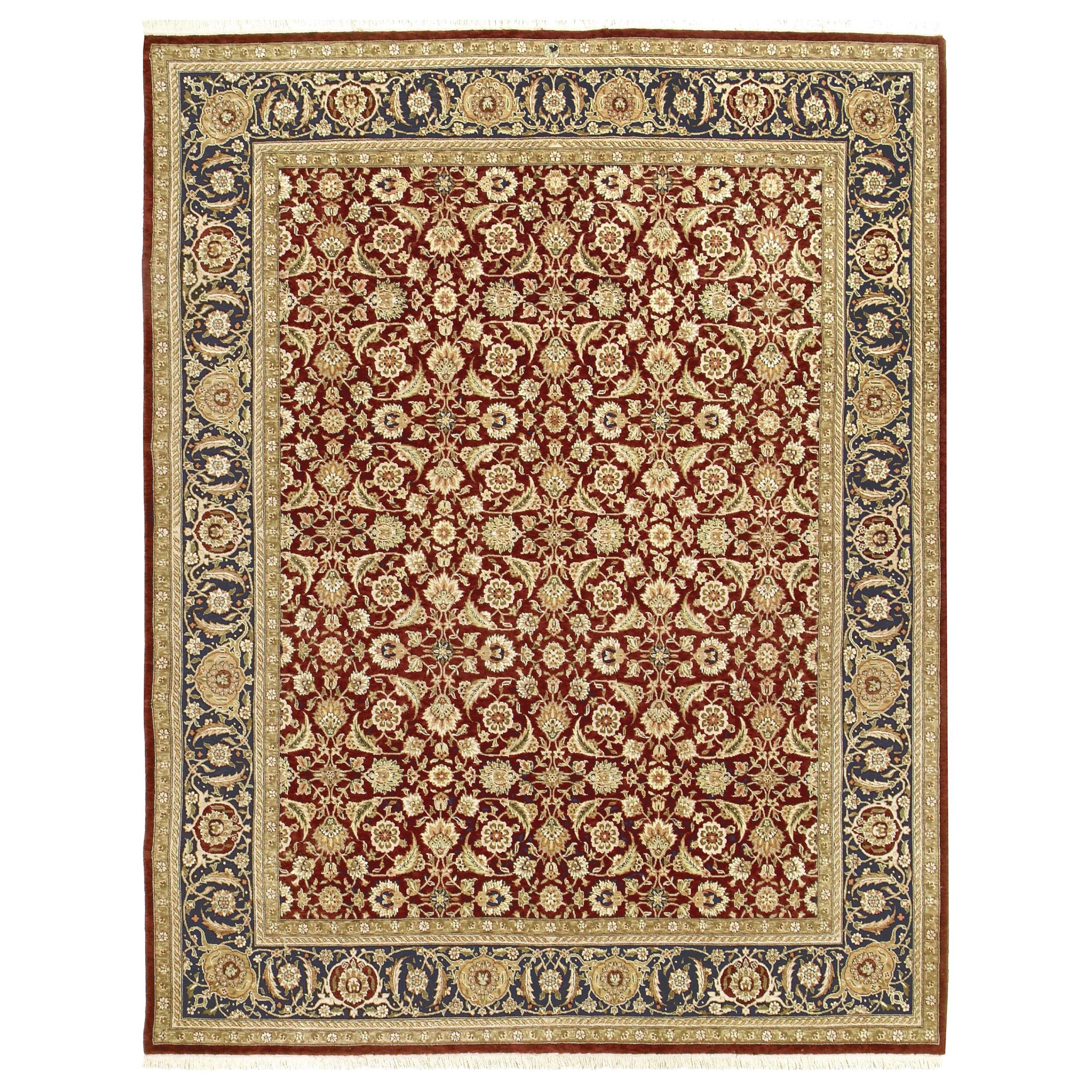 Luxury Traditional Hand-Knotted Herati Red & Navy 12x18 Rug For Sale