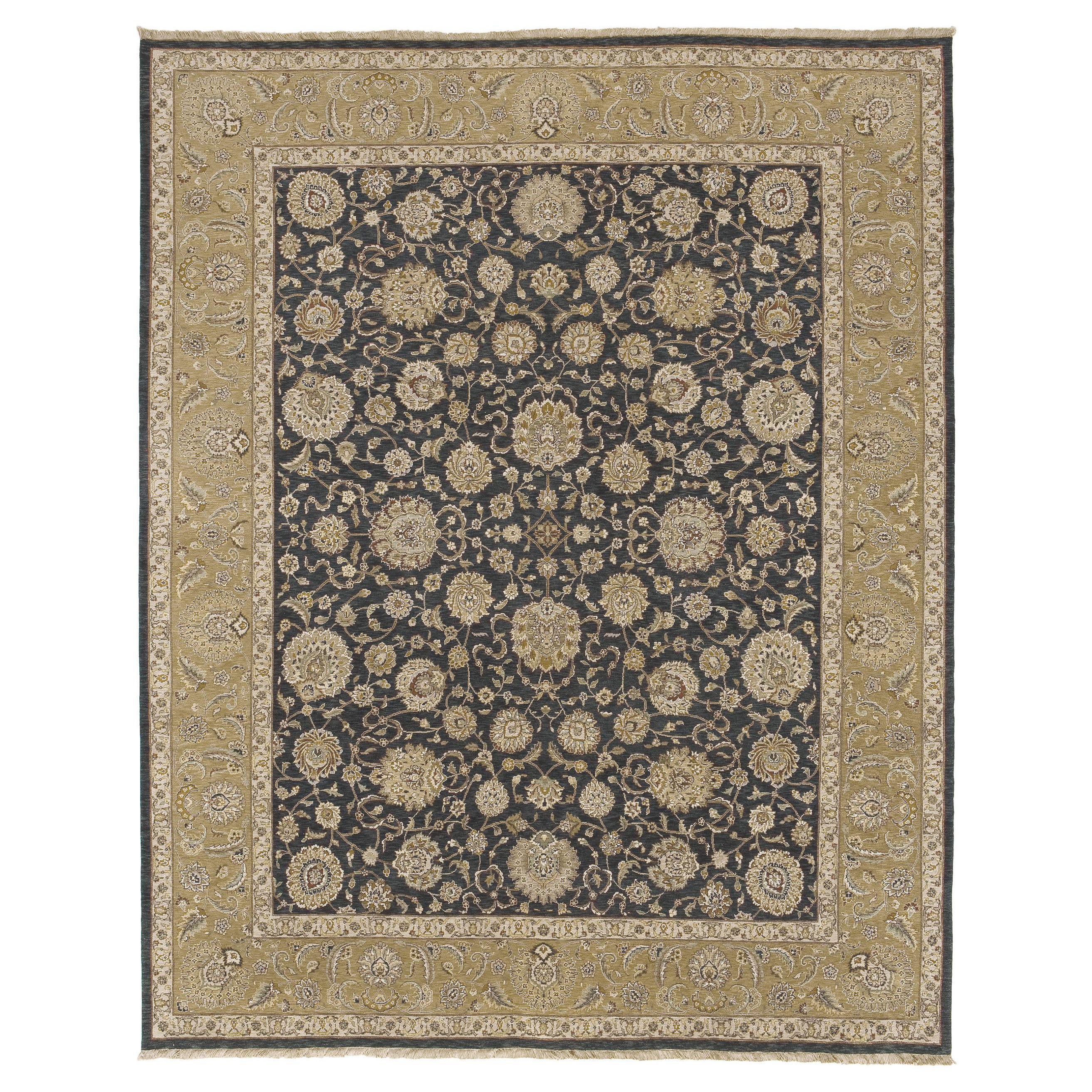 Luxury Traditional Hand-Knotted Kashan Black & Gold 12x15 Rug For Sale