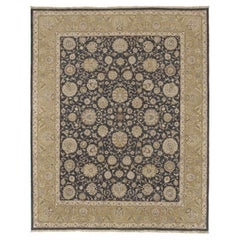 Luxuriöser traditioneller handgeknüpfter Kashan-Teppich Schwarz & Gold 12x15