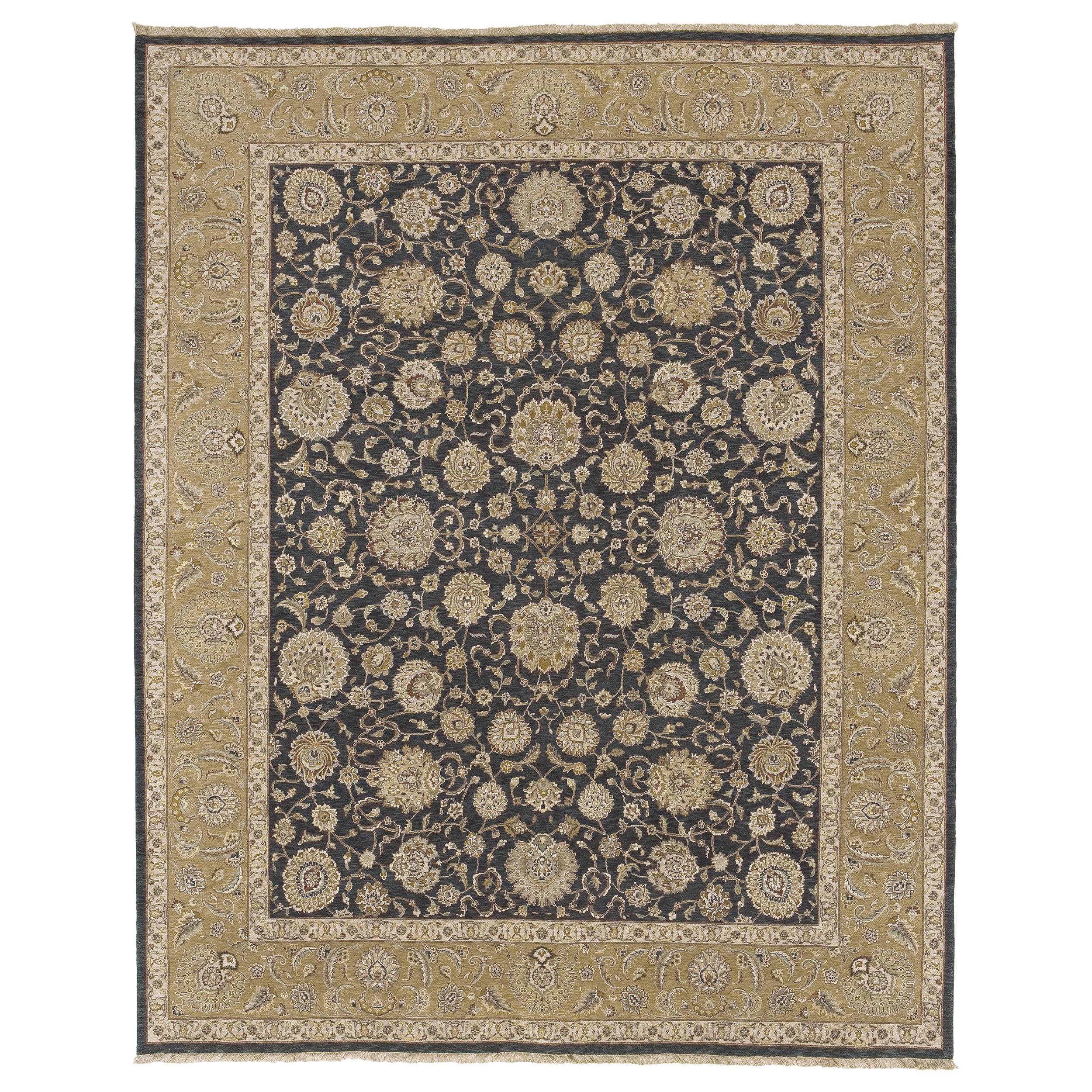 Luxury Traditional HandKnotted Kashan Gold and Black 12x15 Rug For