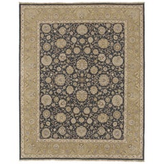 Luxury Traditional Hand-Knotted Kashan Black  & Gold 12x18 Rug
