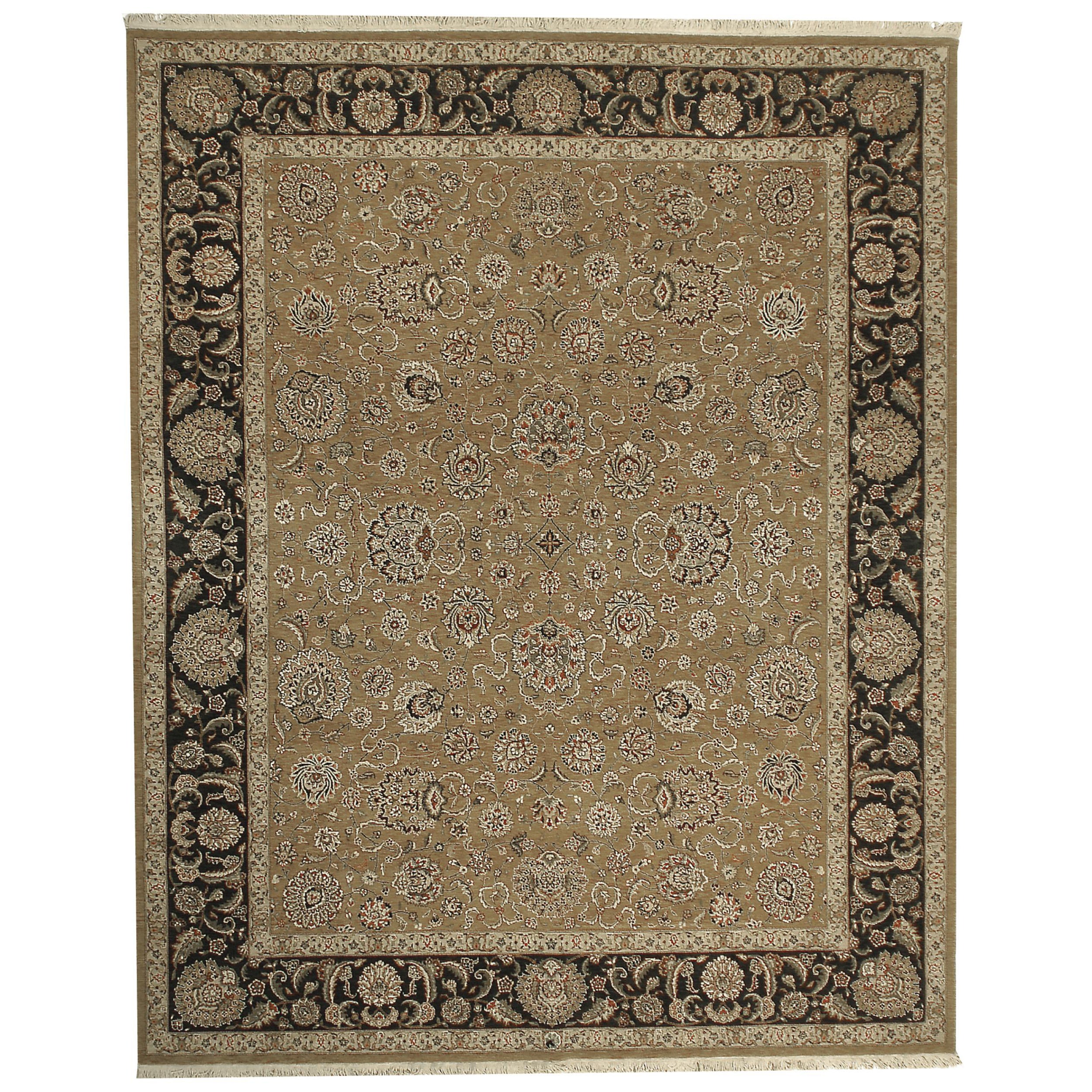 Tapis traditionnel de luxe Kashan noué à la main or et noir 12X18