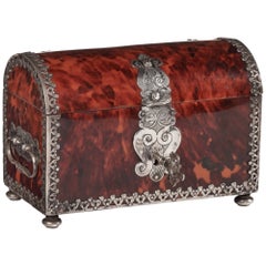 An Indo-Portuguese colonial tortoiseshell veneered wooden casket