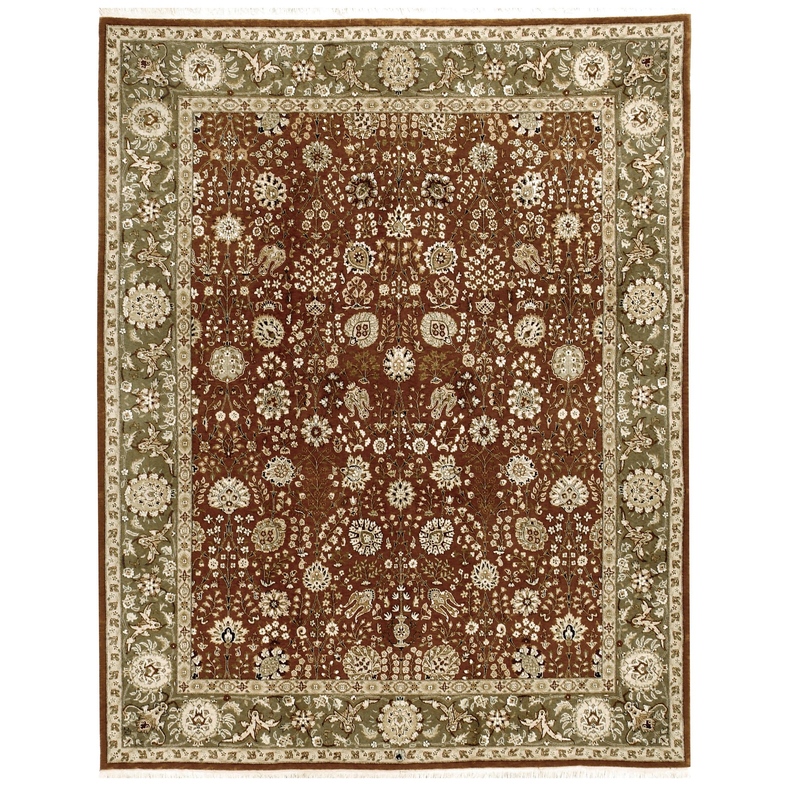 Luxury Traditional Hand-Knotted Tabriz Rust & Sage 12x18 Rug For Sale