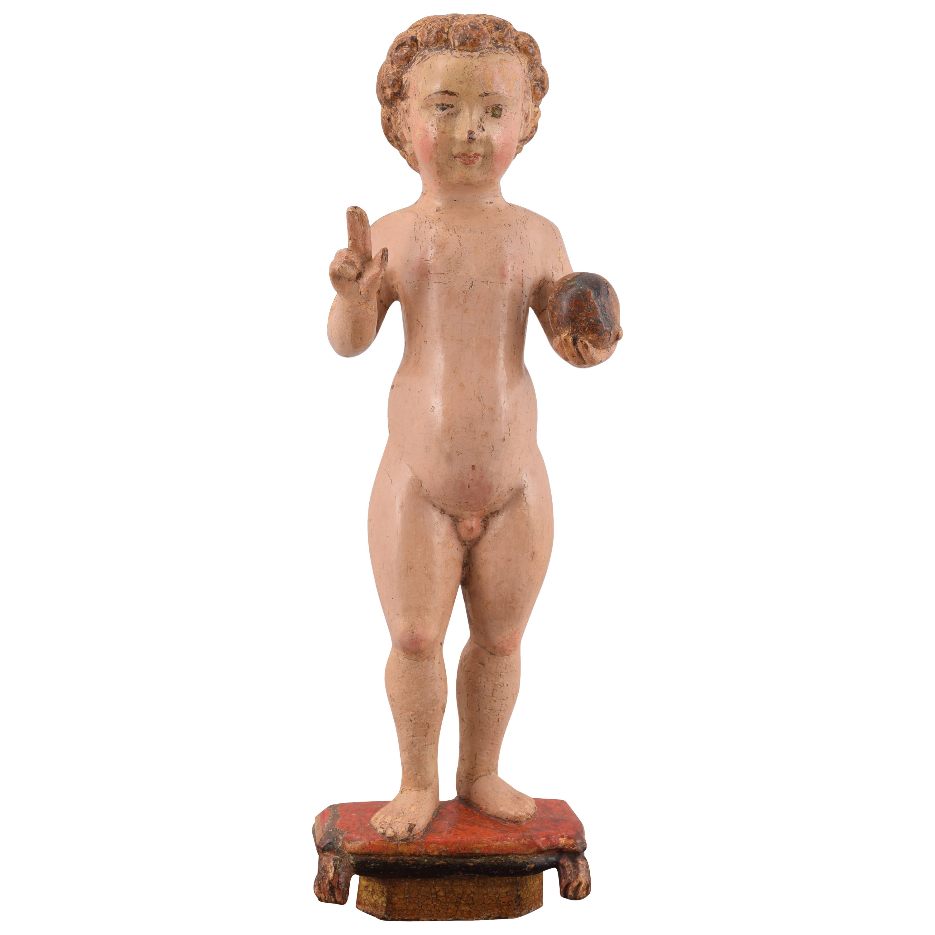 Child Jesus Savior of the World. Wood. Flemish school, 16th century. For Sale