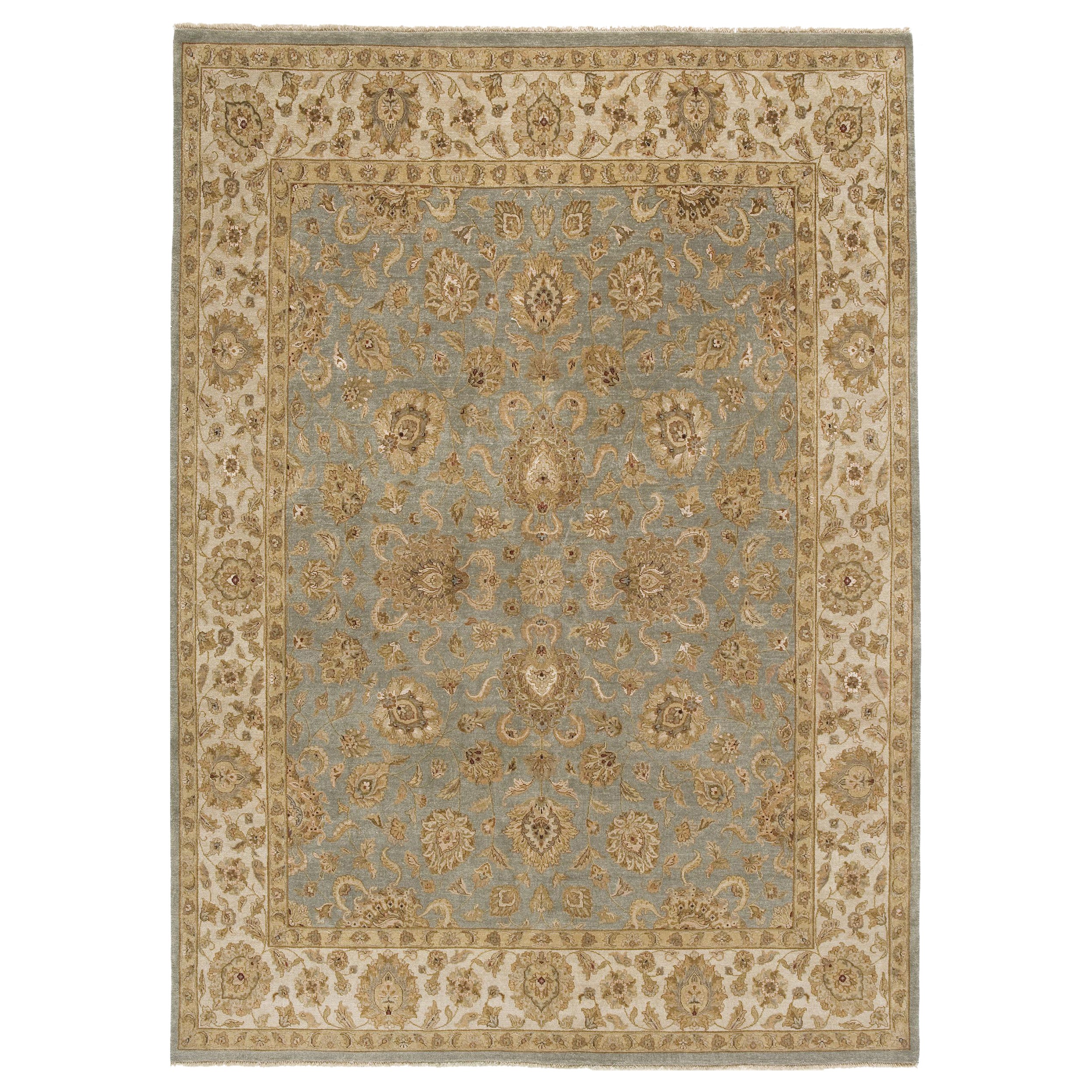 Luxury Traditional Hand-Knotted Kashan Light Blue & Ivory 10x14 Rug For Sale