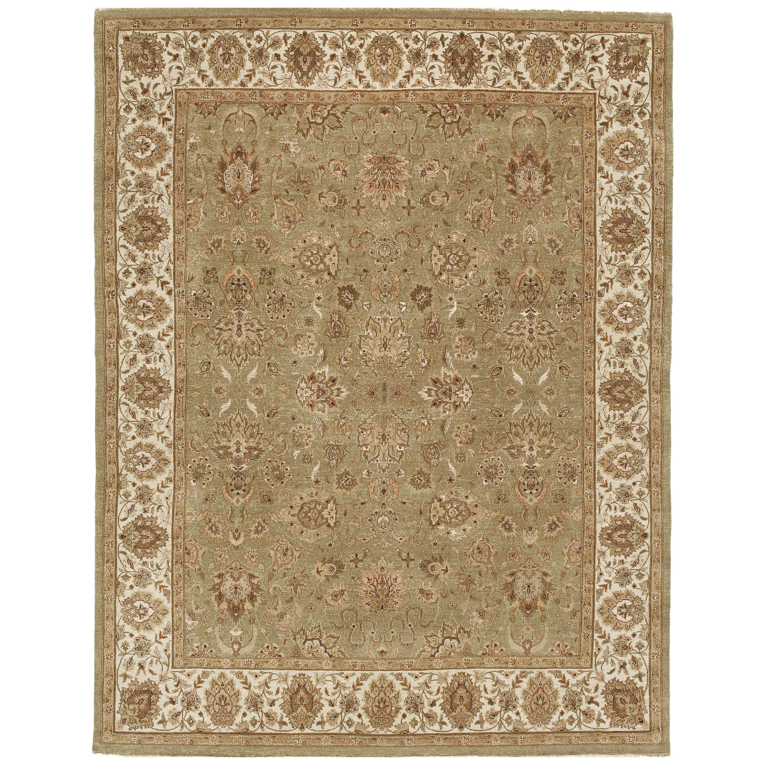 Luxury Traditional Hand-Knotted Agra Light Green & Ivory 12x15 Rug For Sale