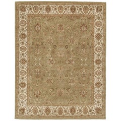 Tapis de luxe traditionnel noué à la main Agra vert clair et ivoire 12x15