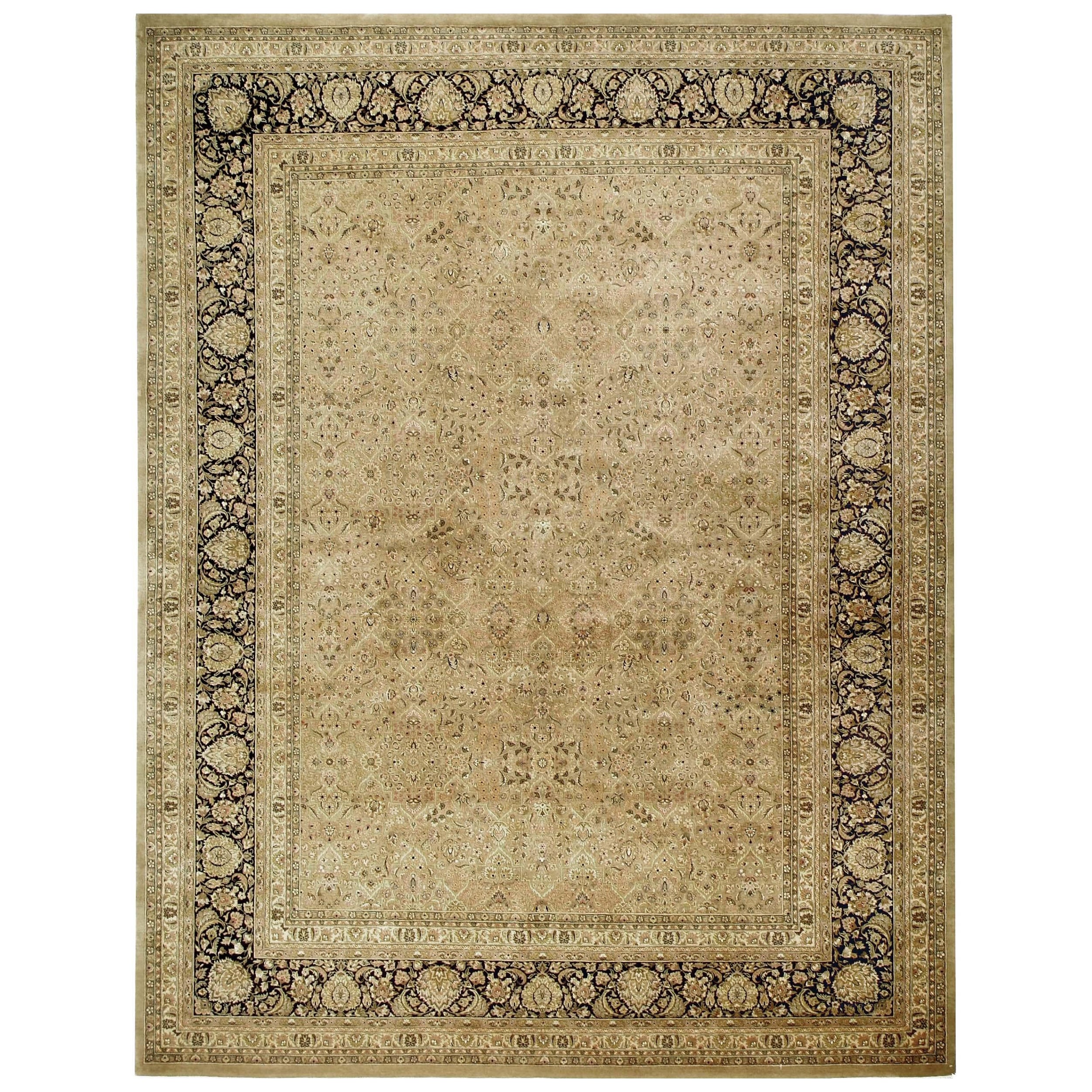Luxury Traditional Hand-Knotted Ghoum Light Green & Black 12x18 Rug