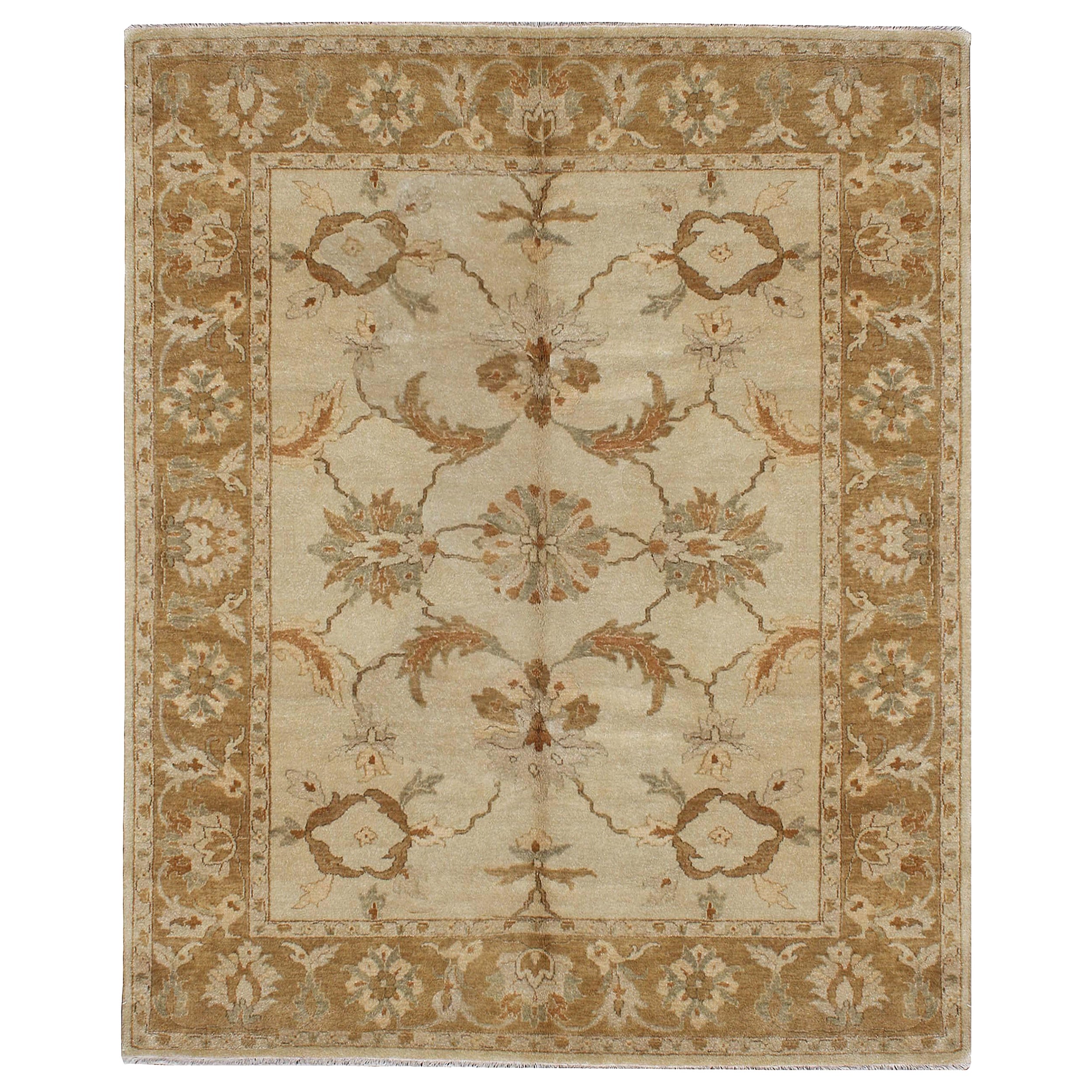 Luxury Traditional Hand-Knotted Agra Ivory & Camel 10x14 Rug For Sale