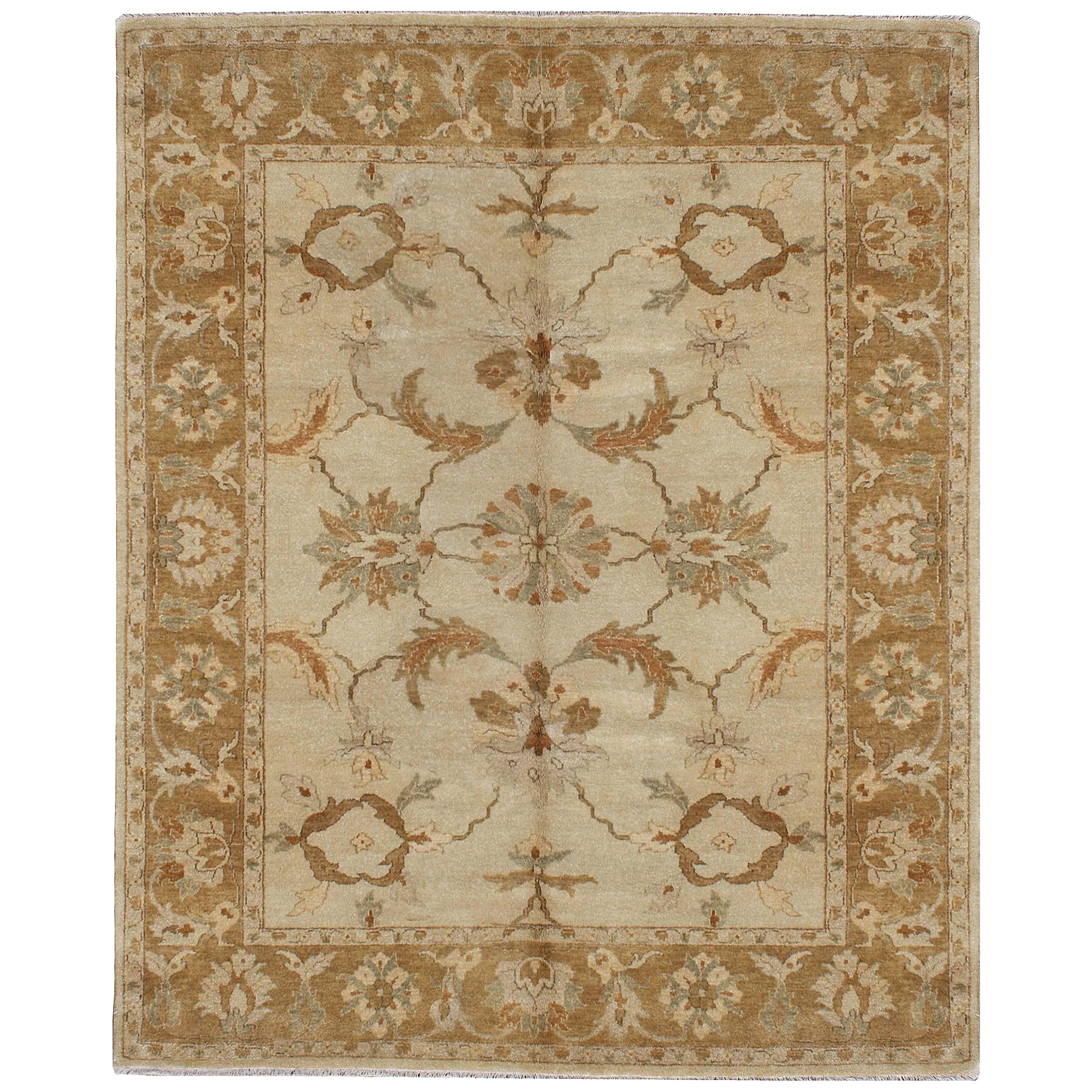 Tapis de luxe traditionnel noué à la main Agra ivoire et camel 12x15