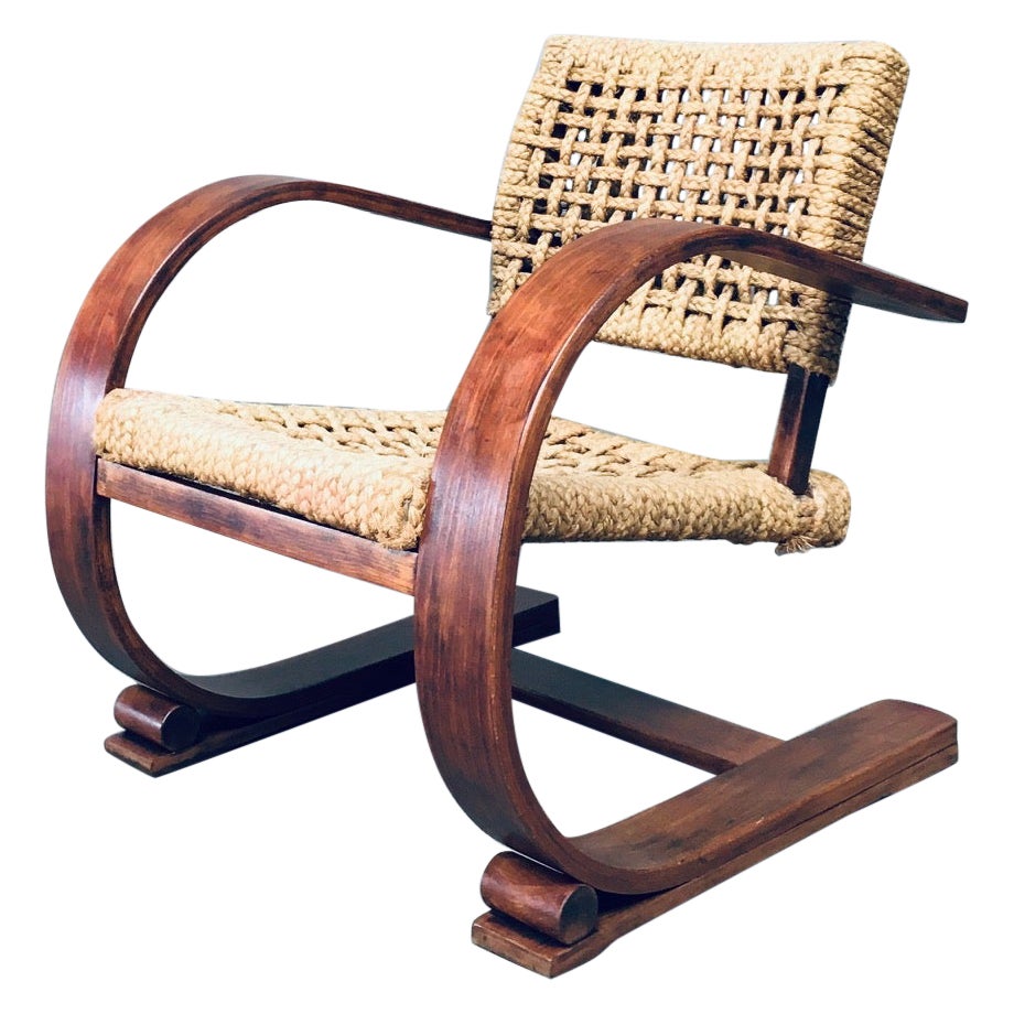Audoux Minet Rope lounge Chair for Vibo Vesoul, France 1930's For Sale