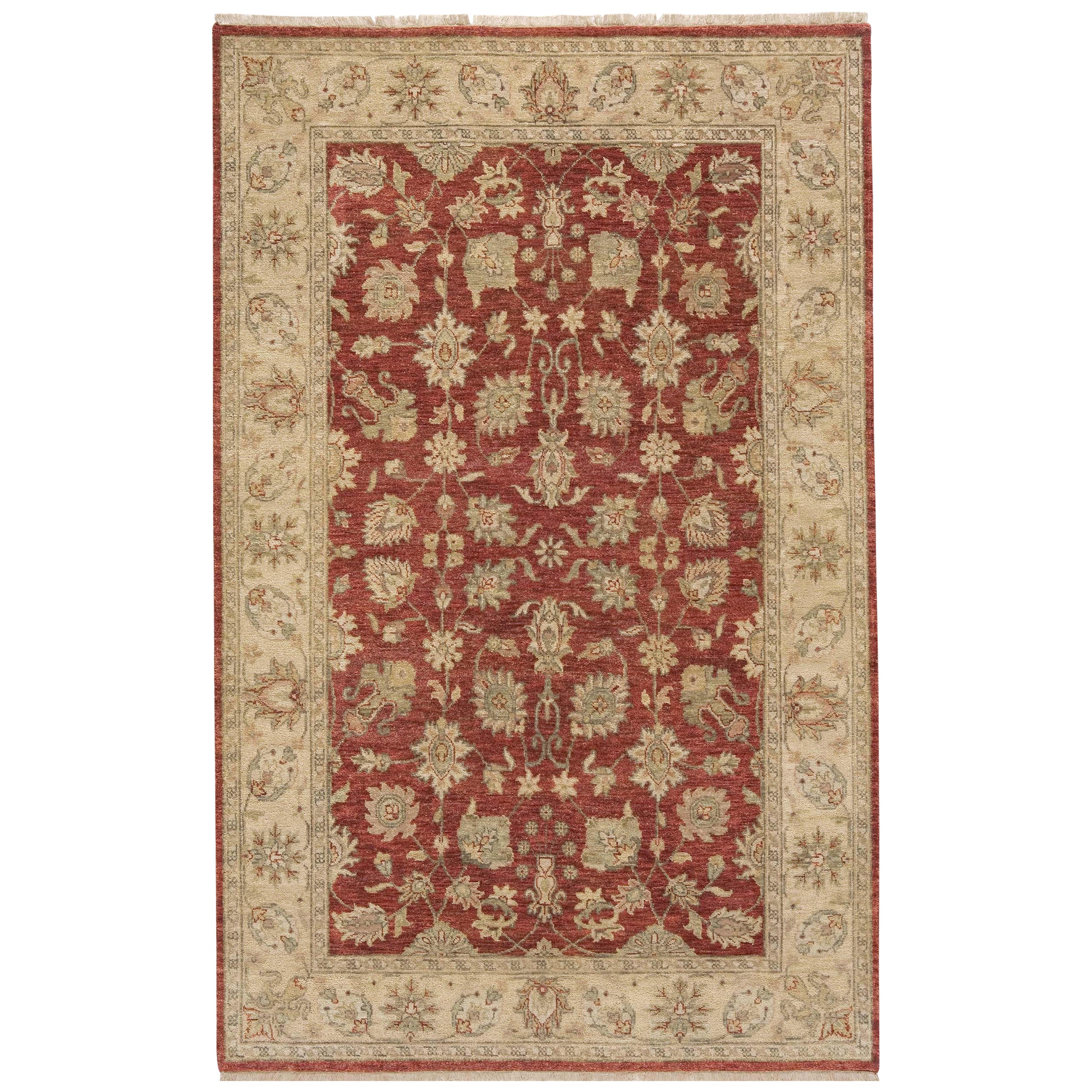 Luxury Traditional Hand-Knotted Kashan Tomato & Beige 14x24 Rug