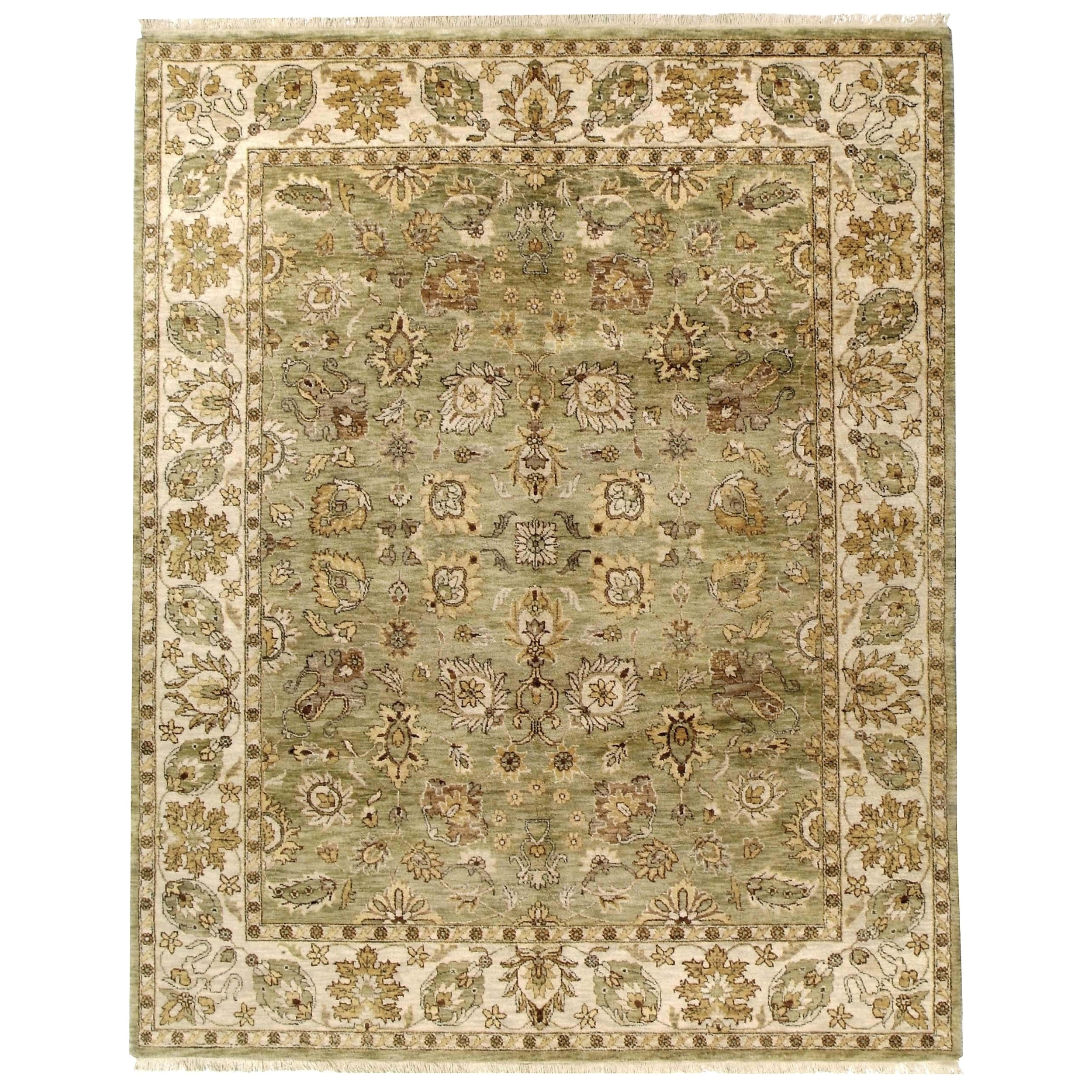Luxury Traditional Hand-Knotted Kashan Light Green & Cream 14X24 Rug For Sale