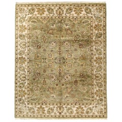 Luxury Traditional Hand-Knotted Kashan Light Green & Cream 14X24 Rug