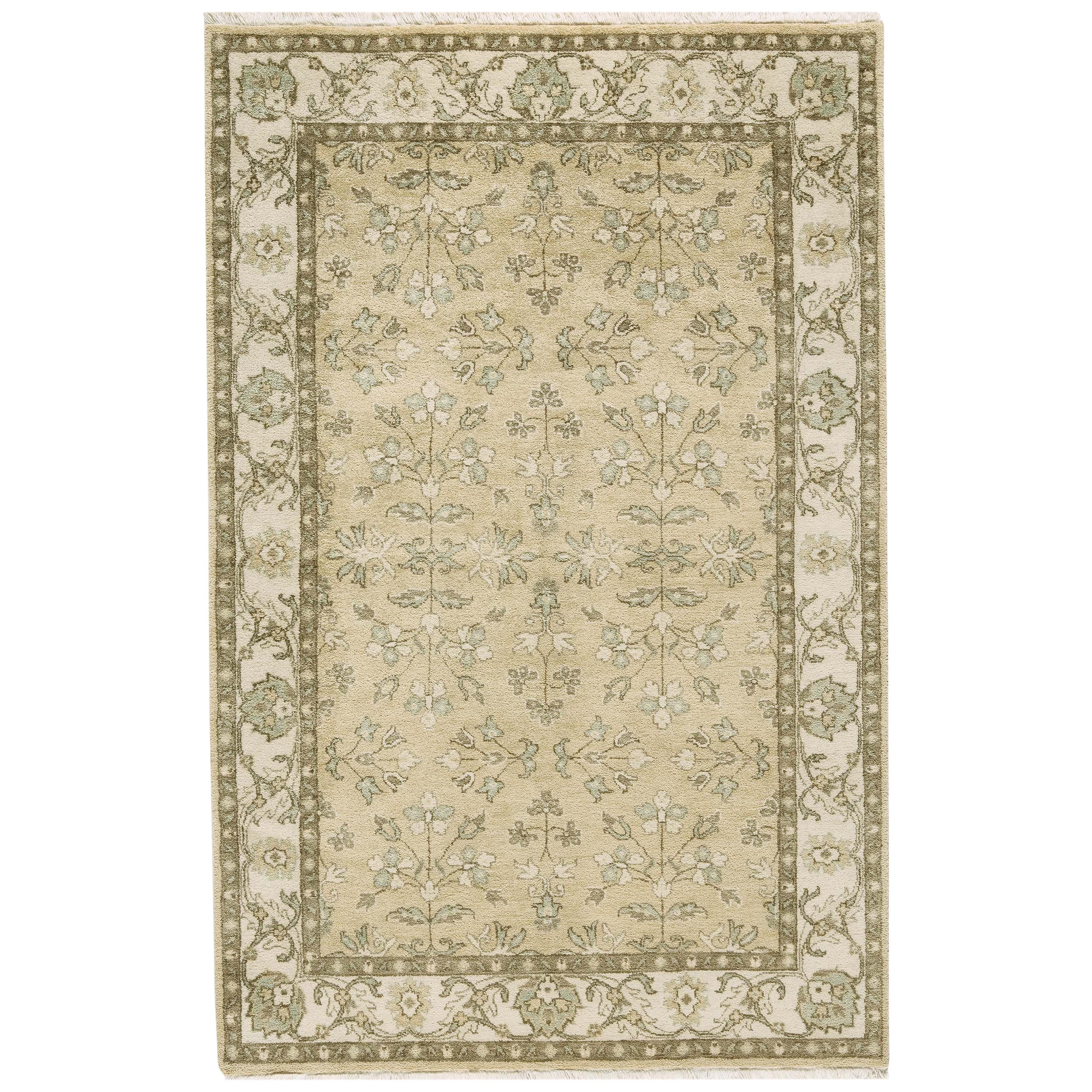 Luxury Traditional Hand-Knotted Lilihan Lemon & Ivory 12x18 Rug For Sale