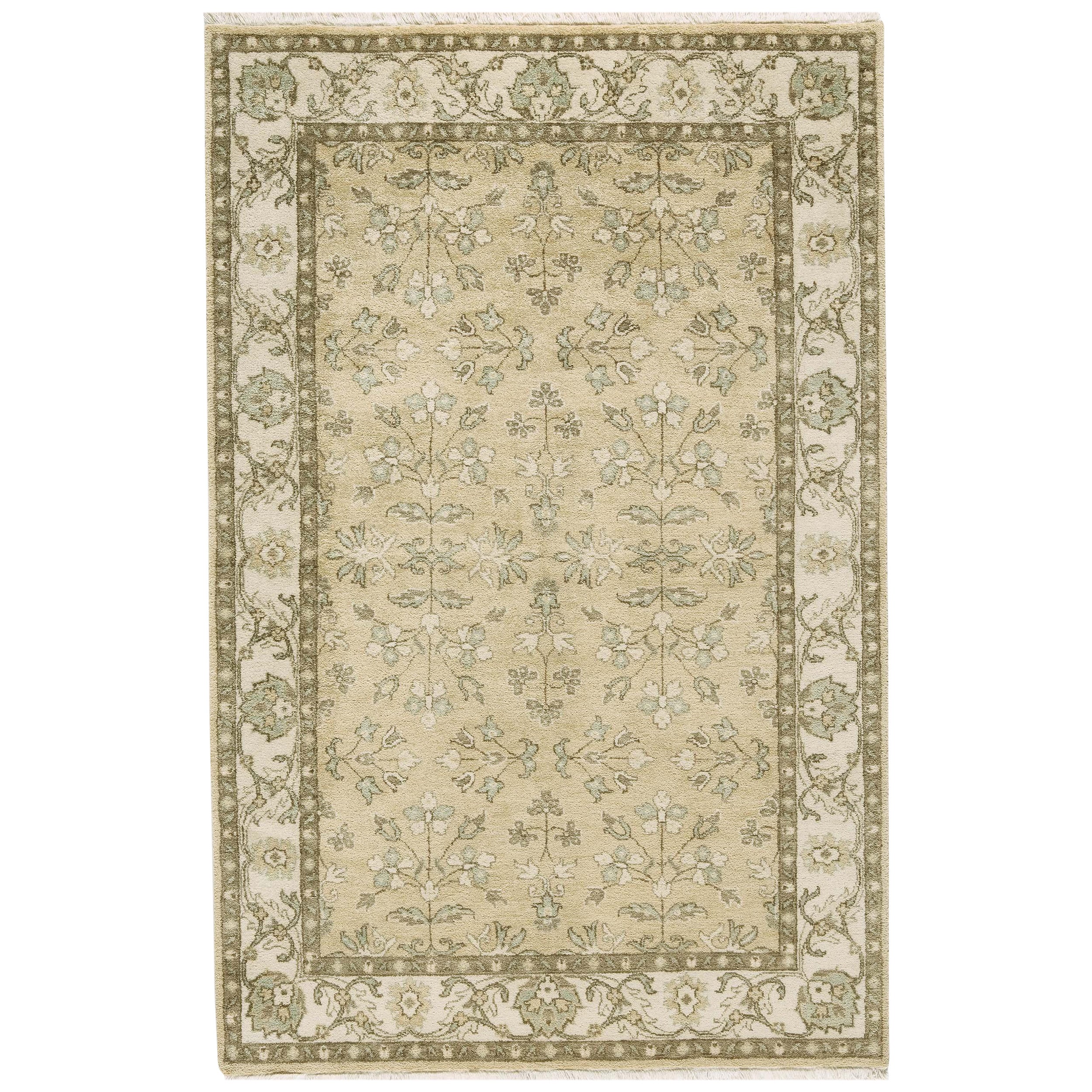 Luxury Traditional Hand-Knotted Lilihan Lemon & Ivory 14x24 Rug For Sale