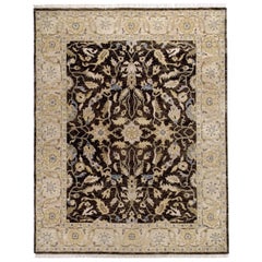 Tapis traditionnel de luxe noué à la main Oushak, châtaignier et crème 14x24