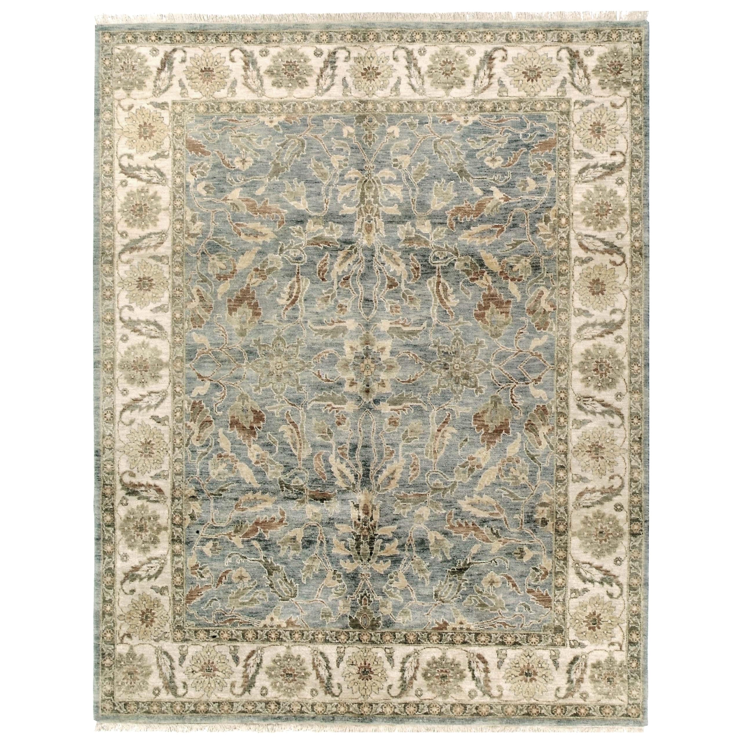 Luxury Traditional Hand-Knotted Oushak Light Blue & Cream 14X24 Rug For Sale