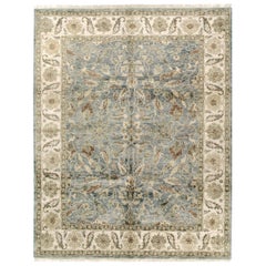 Tapis traditionnel noué à la main Oushak bleu clair et crème 14X24