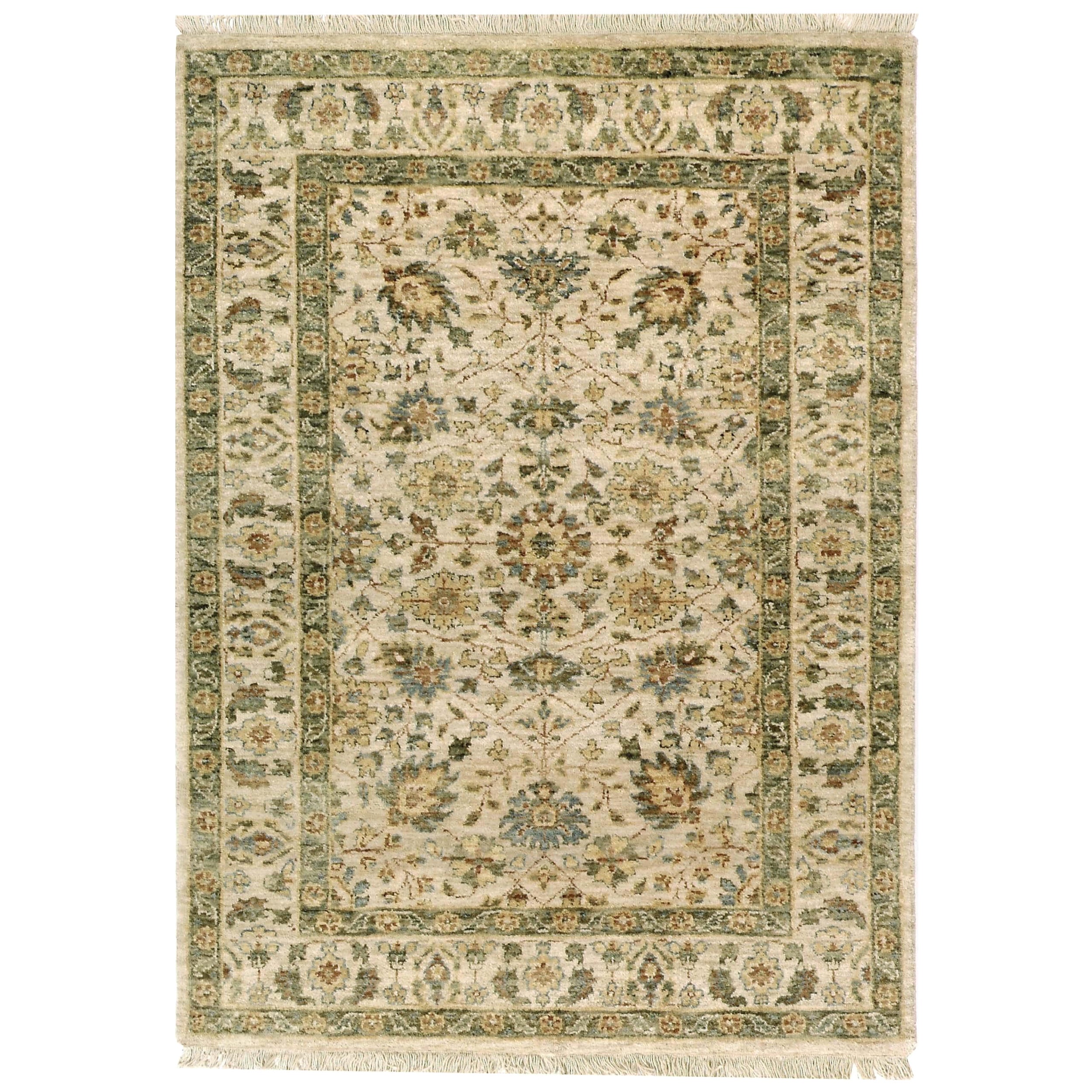 Luxury Traditional Hand-Knotted Tabriz Ivory & Ivory 14X24 Rug