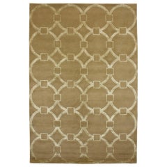 Luxury Modern Hand-Knotted Circle & Squares Amber 10x14 Rug