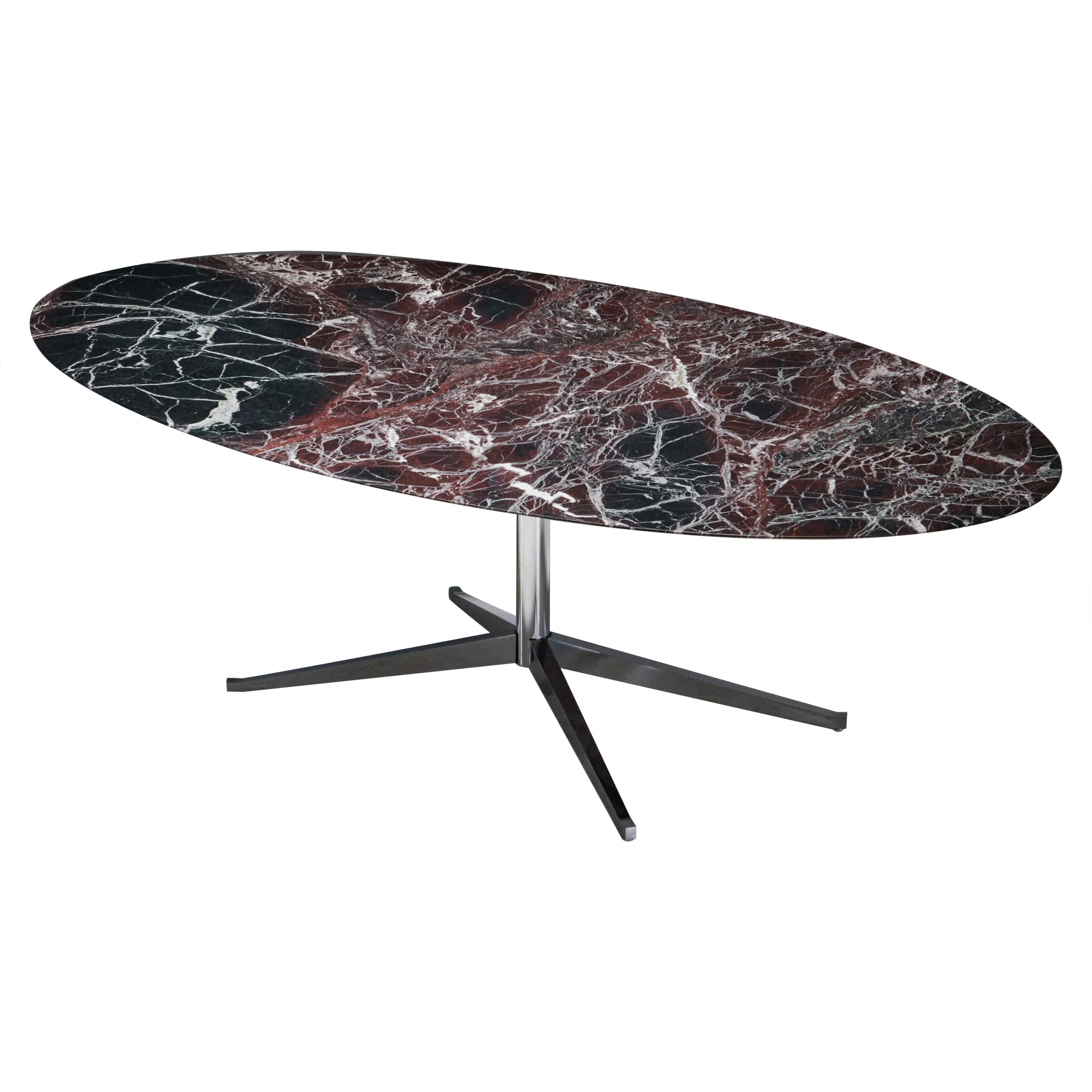 Oval Burgundy Marble Dining Table by Florence Knoll, United States, 1960s