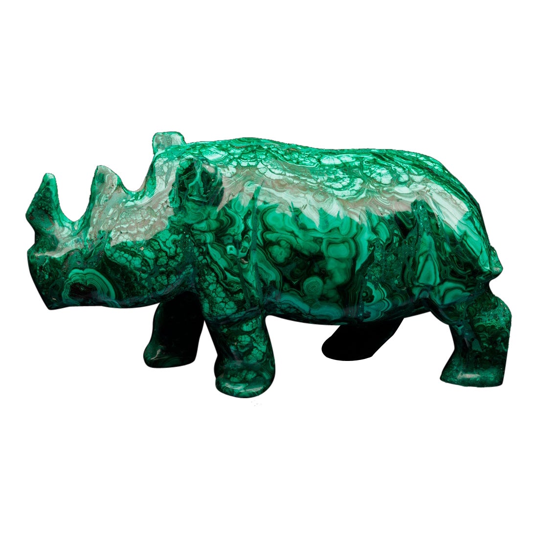 Rhinocéros en malachite sculpté à la main // 10 Lb. en vente