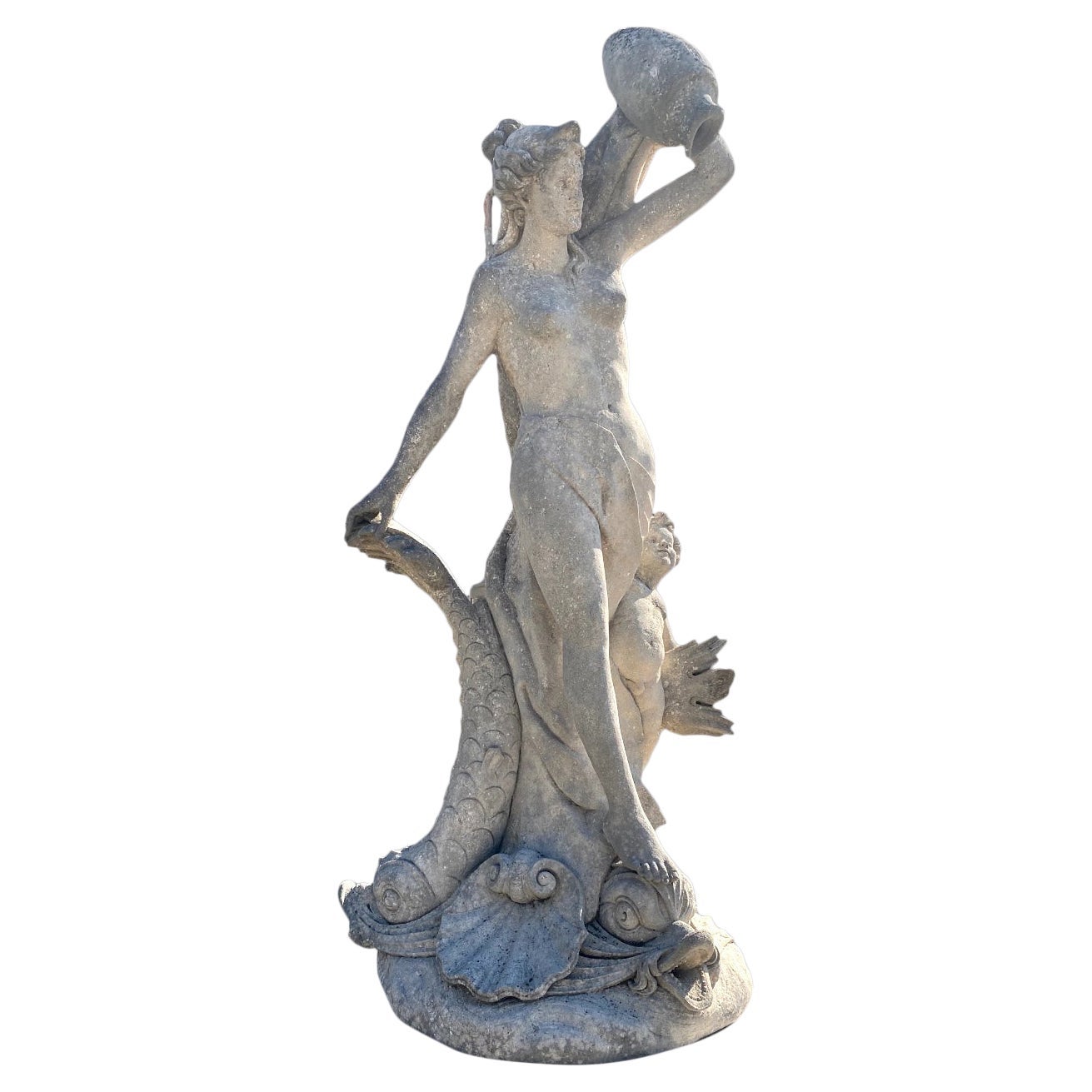 Magnificent Italian Fountain Sculpture of Goddess with Delphines  For Sale