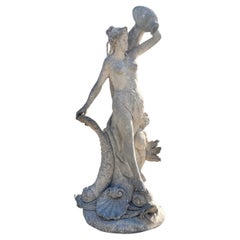 Magnifique sculpture italienne de déesse avec dauphins 
