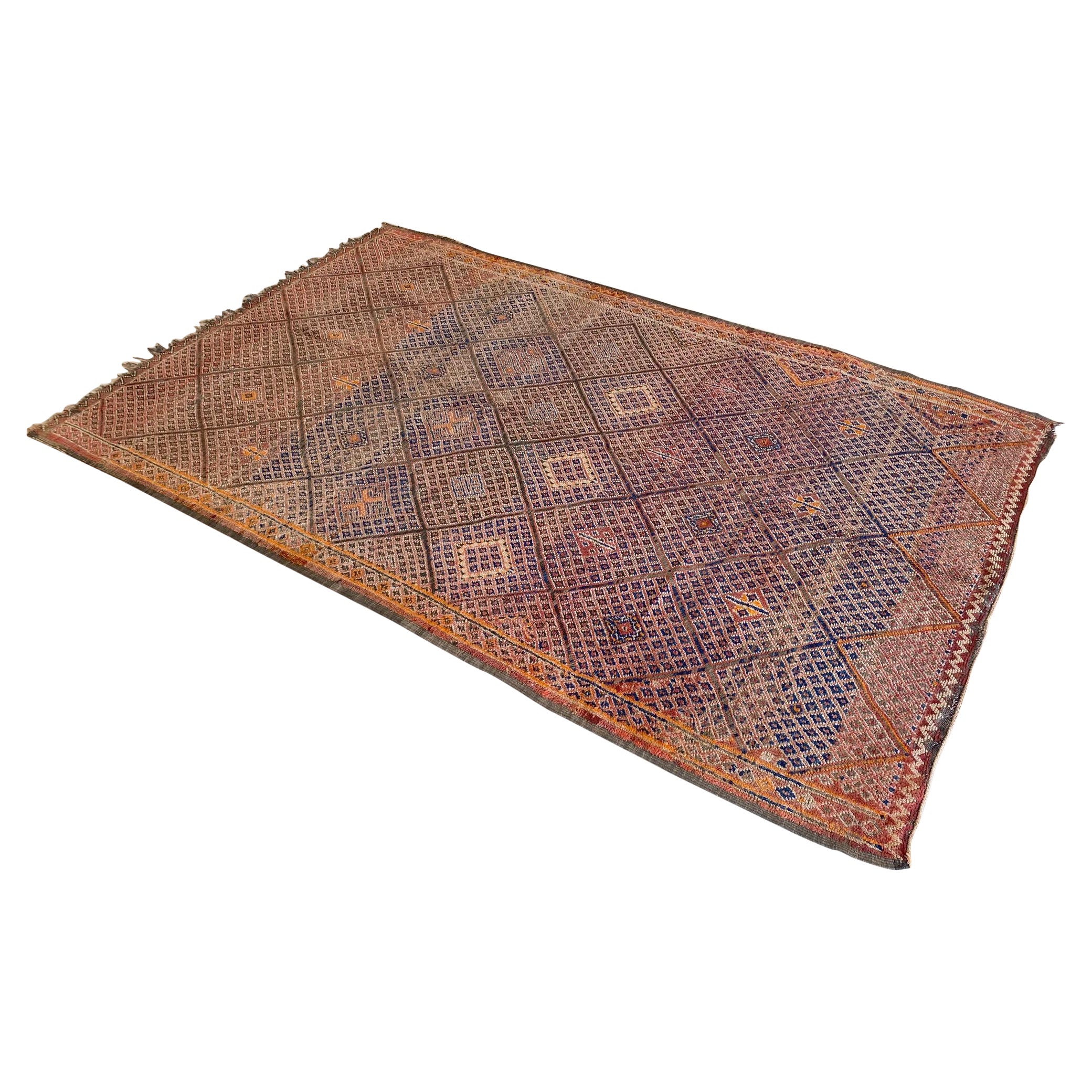 Vintage Beni Mguild rug - Orange/terracotta/blue - 6.1x9.8feet / 186x298cm For Sale
