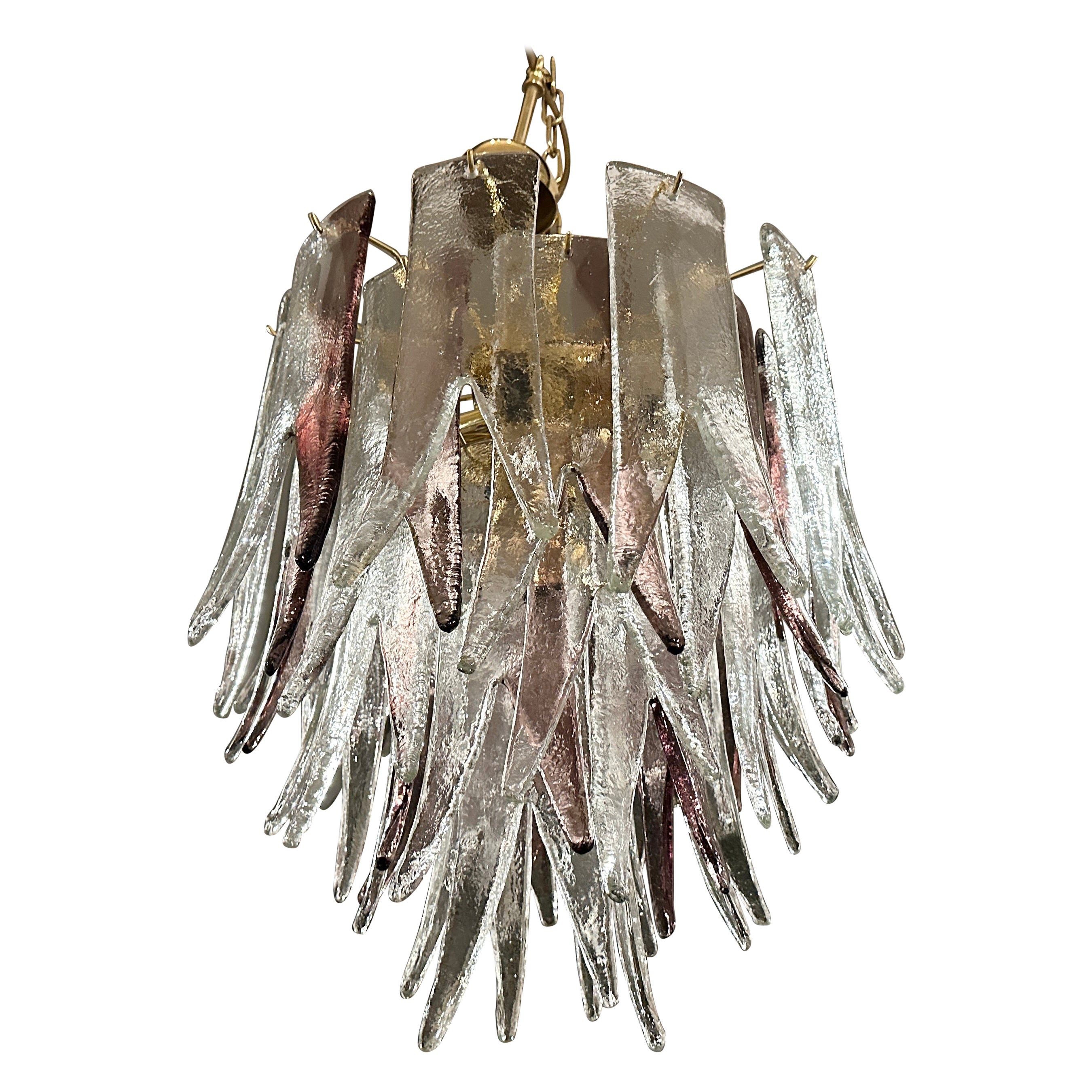 1970s Mid-century Modern Amethyst and Clear Murano Glass Chandelier by Mazzega For Sale