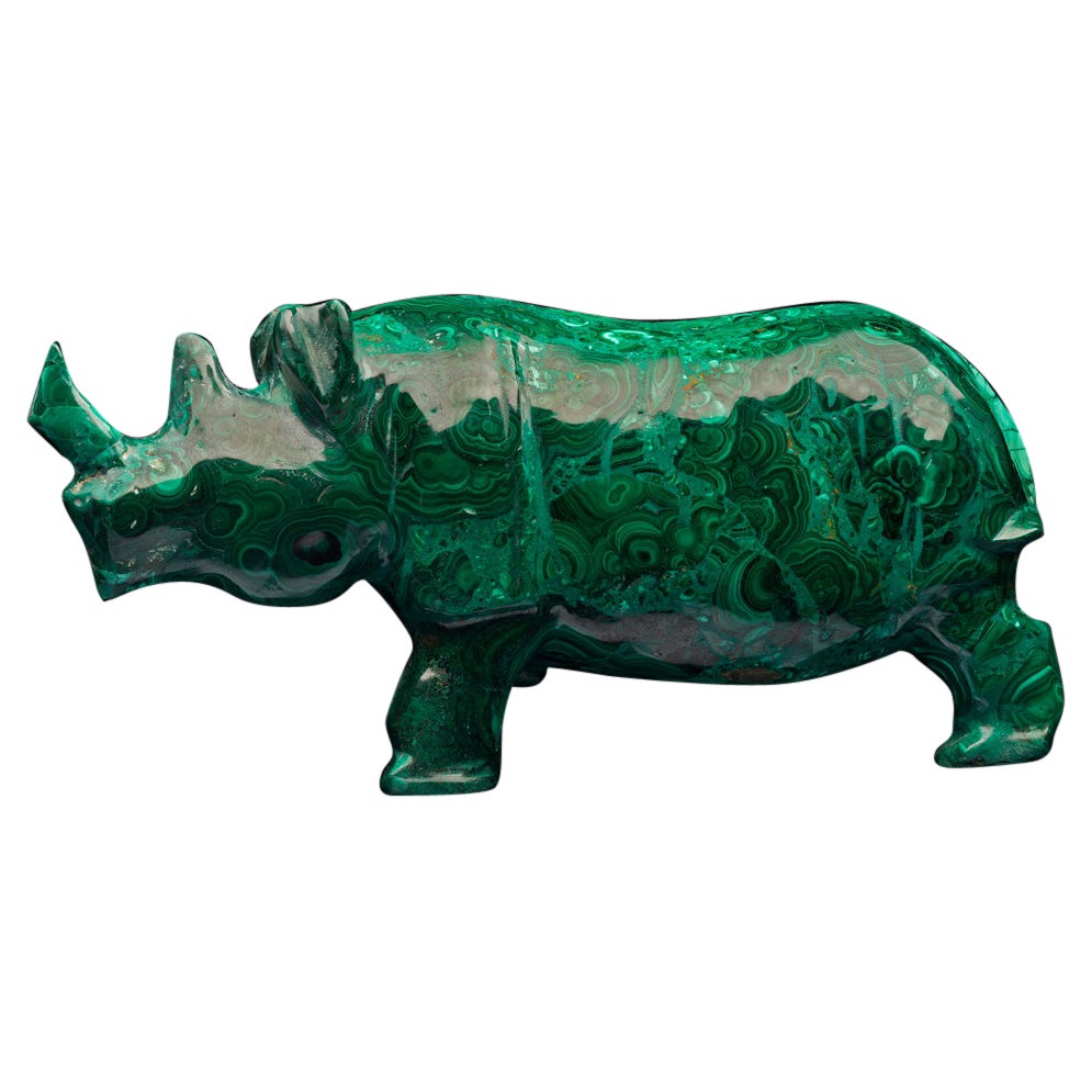 Rhinocéros en malachite sculpté à la main // 7.5 Lb.