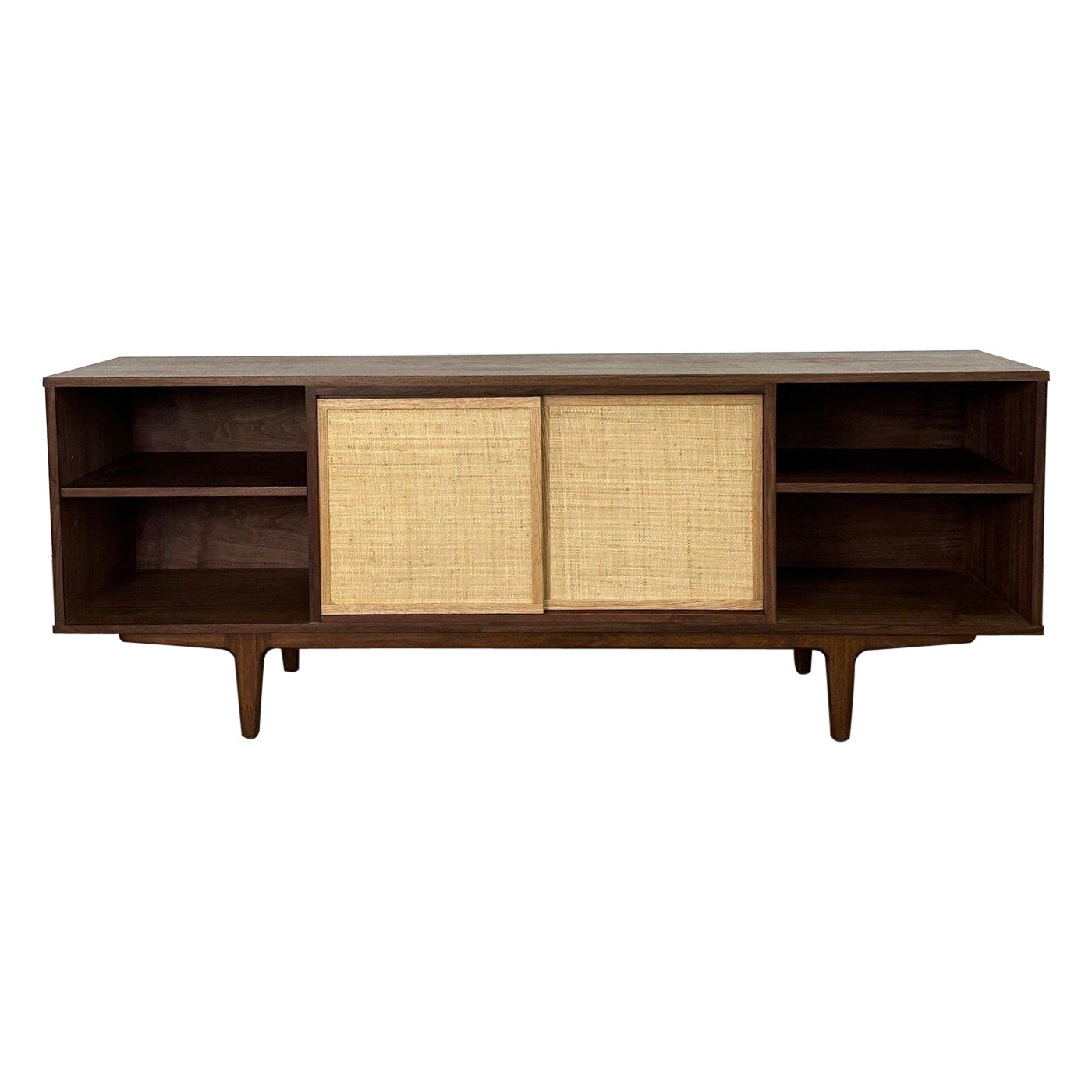 Zweifarbiges Nussbaum- und Rohrholz-Credenza