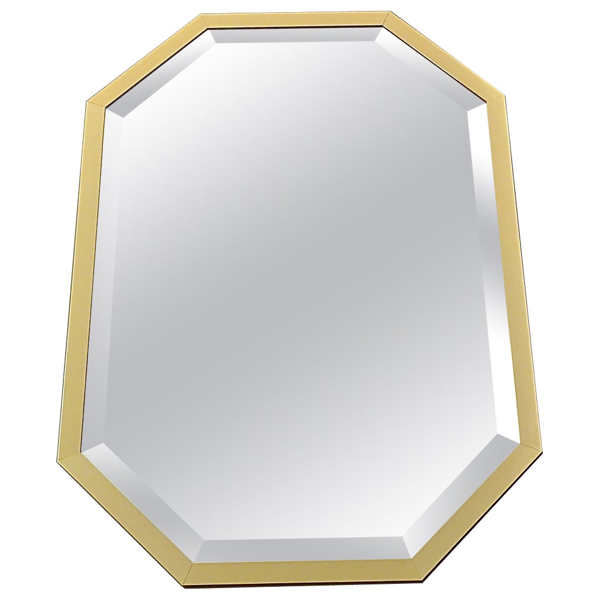 Large Maison Jansen Style Mirror Octagonal Gilt Brass Faceted Glass Crespi Rizzo For Sale