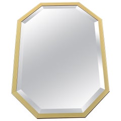 Retro Large Maison Jansen Style Mirror Octagonal Gilt Brass Faceted Glass Crespi Rizzo