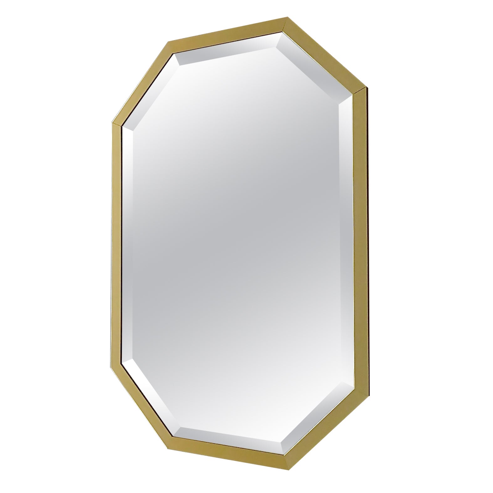 Large Maison Jansen Style Mirror Octagonal Gilt Brass Faceted Glass Crespi Rizzo For Sale