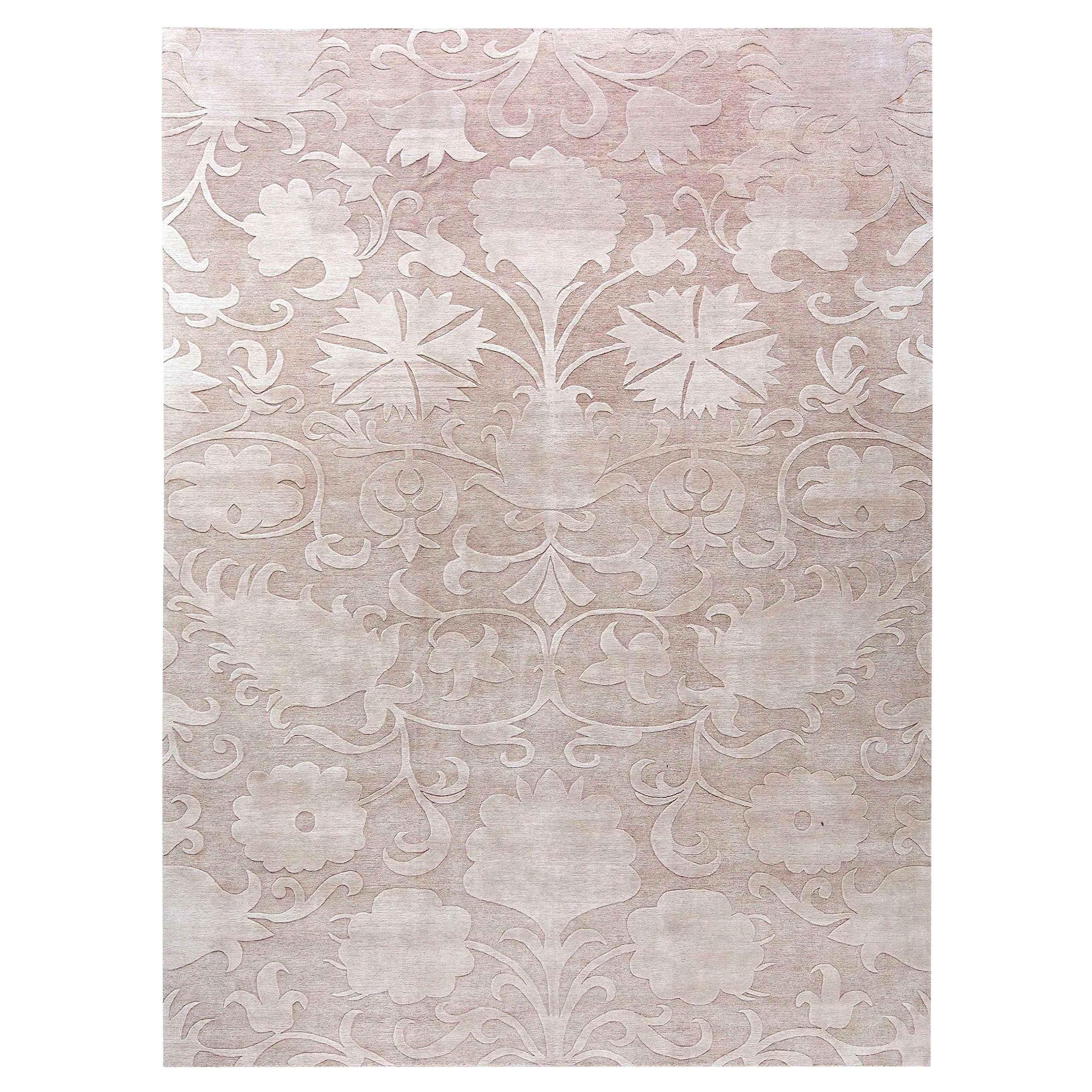 Contemporary Tibetan Marble Floral Hand Knotted Wool Rug by Doris Leslie Blau