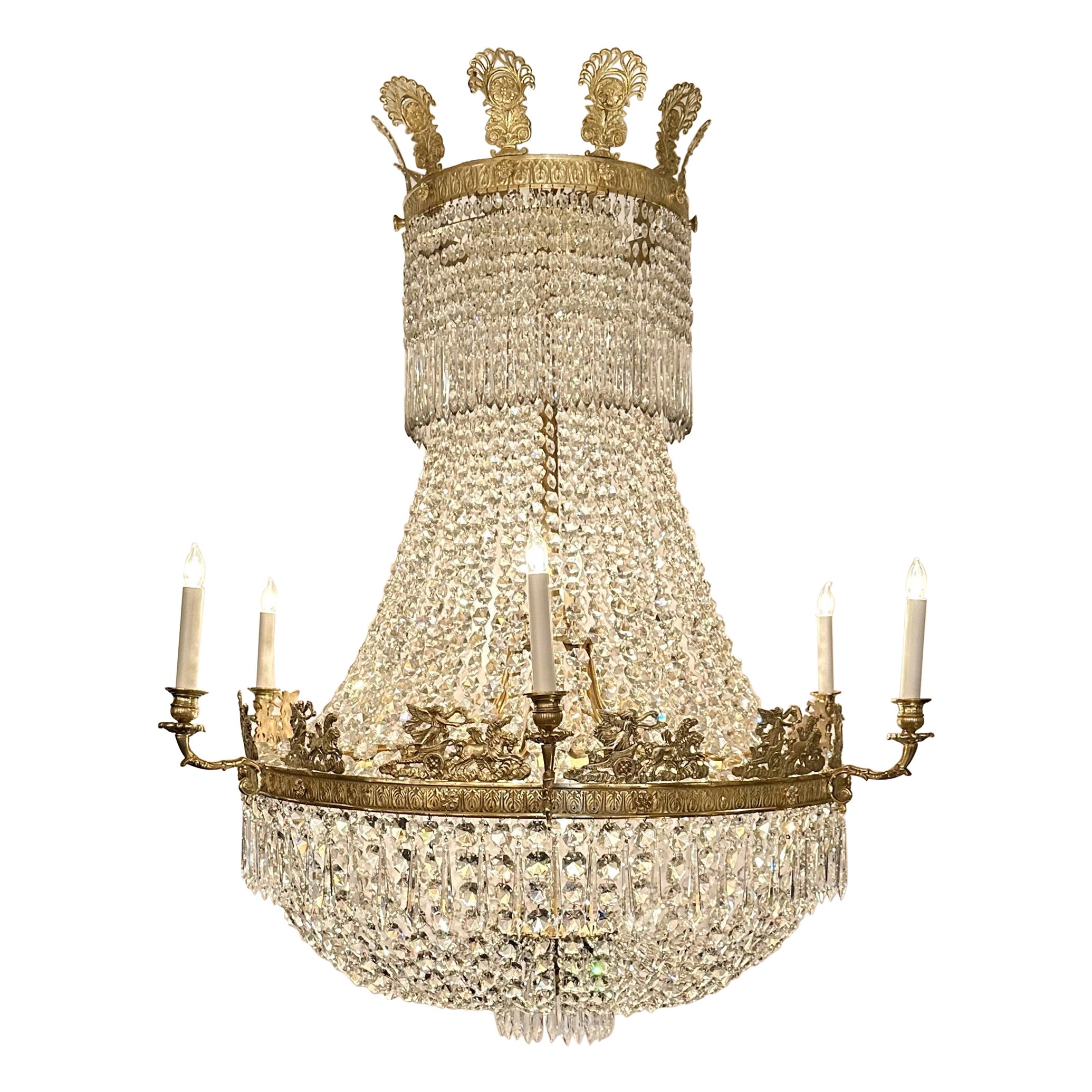 Antique 19th Century French Empire Baccarat Crystal and Ormolu Chandelier.