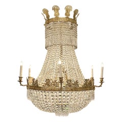 Antique 19th Century French Empire Style Cut Crystal and Ormolu Chandelier.