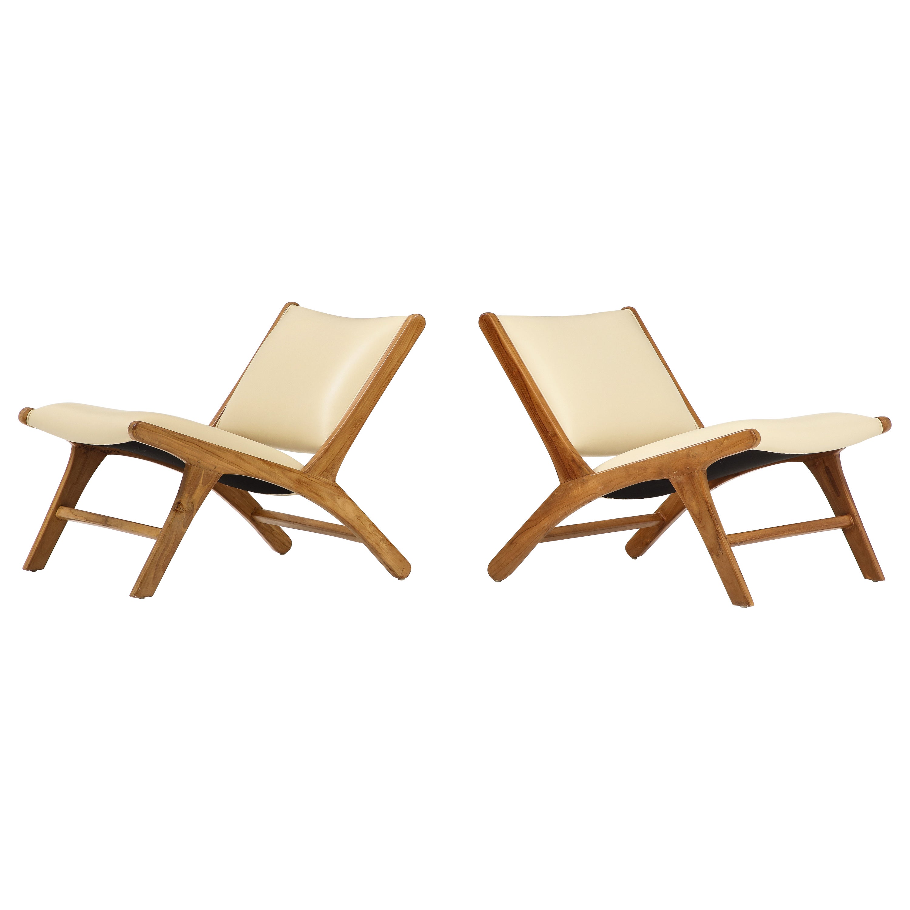Olivier De Schrijver Pair of Oak and Leather Chairs,  Signed & Numbered For Sale