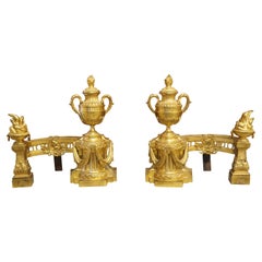 Pair of French Louis XVI Style Bronze Doré Fireplace Chenets, Circa 1850